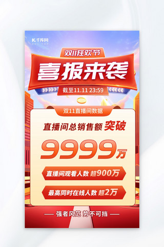 数据可视化海报模板_双11盛典销售喜报红色AIGC海报
