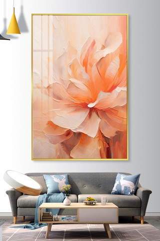 亮面室内地板砖海报模板_花朵挂画花朵橙色油画装饰画