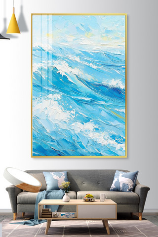 抽象油画大海浪花蓝色油画艺术装饰画
