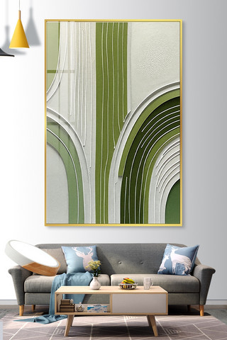 质感室内海报模板_装修装饰画简约线条绿色抽象油画室内装饰画