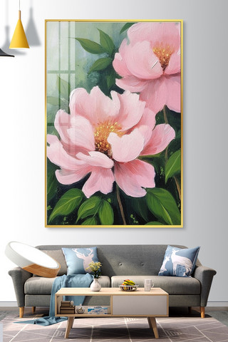 室内粉色海报模板_唯美花朵挂画花朵粉色油画装饰画