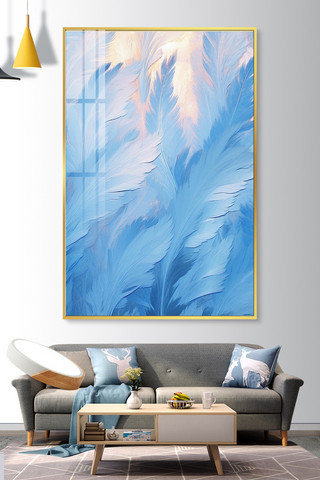 抽象艺术画海报模板_抽象艺术挂画羽毛蓝色油画装饰画