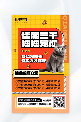 玩一海报模板_萌宠潮玩猫橙黄漫画海报