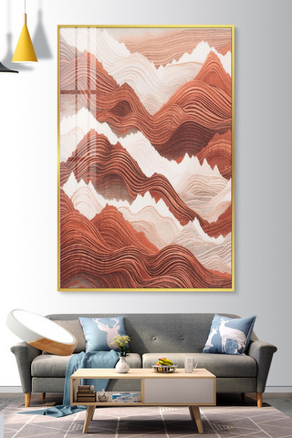 抽象拼接海报模板_抽象水波纹质感纹理棕红色抽象艺术装饰画