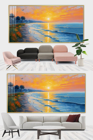 大海抽象海报模板_大海岸边风景画大海撞色油画装饰画