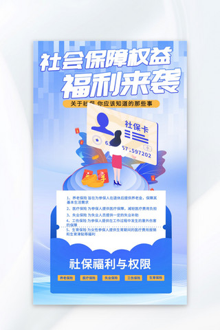 等风来不如追风去海报模板_社会保障权益福利来袭蓝色科技风海报海报设计模板