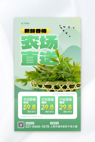春季促销美食海报模板_香椿促销香椿芽绿色渐变宣传海报