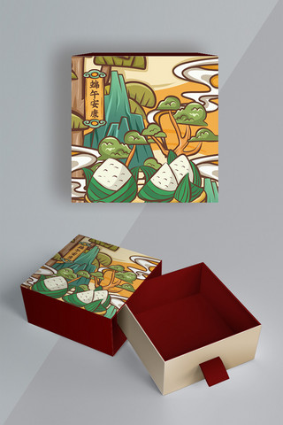 端午节包装设计海报模板_端午礼盒国风粽子红色简约方形包装