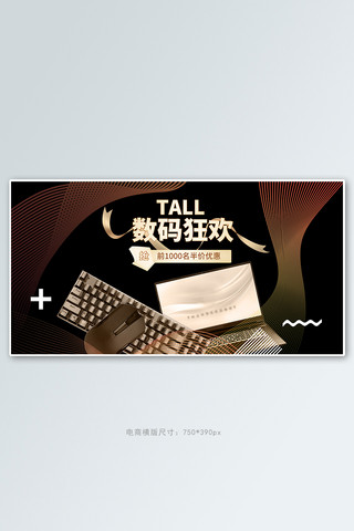 狂欢会员日海报海报模板_数码狂欢电脑黑金大气电商横版banner