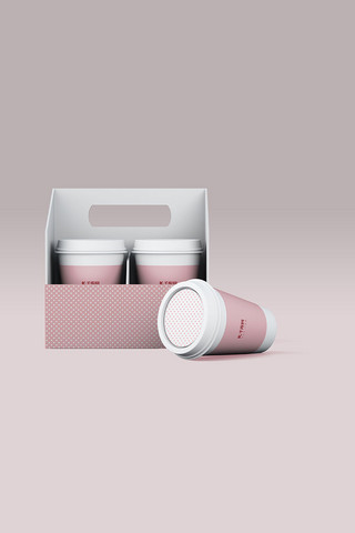 咖啡机包装海报模板_咖啡杯展示粉色清新个性样机
