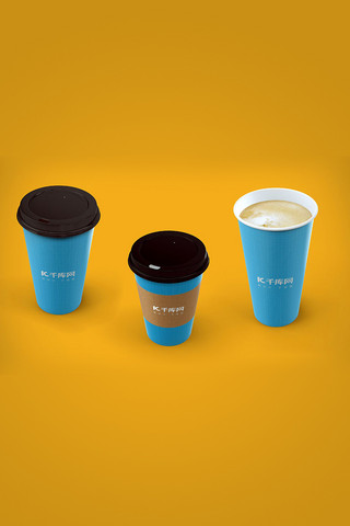 咖啡机包装海报模板_咖啡杯贴图展示蓝色时尚创意样机