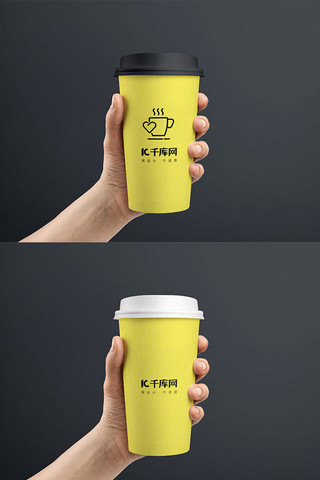 纸杯展示海报模板_咖啡包装展示黄色清新时尚样机