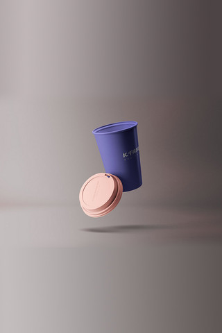 简洁咖啡杯海报模板_咖啡杯包装展示蓝色简洁大气样机
