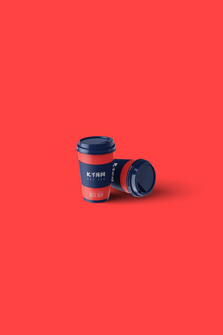 咖啡机包装海报模板_咖啡杯包装展示红色简洁样机