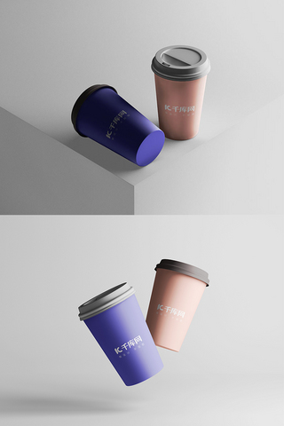 咖啡机包装海报模板_咖啡杯展示蓝色简洁创意样机