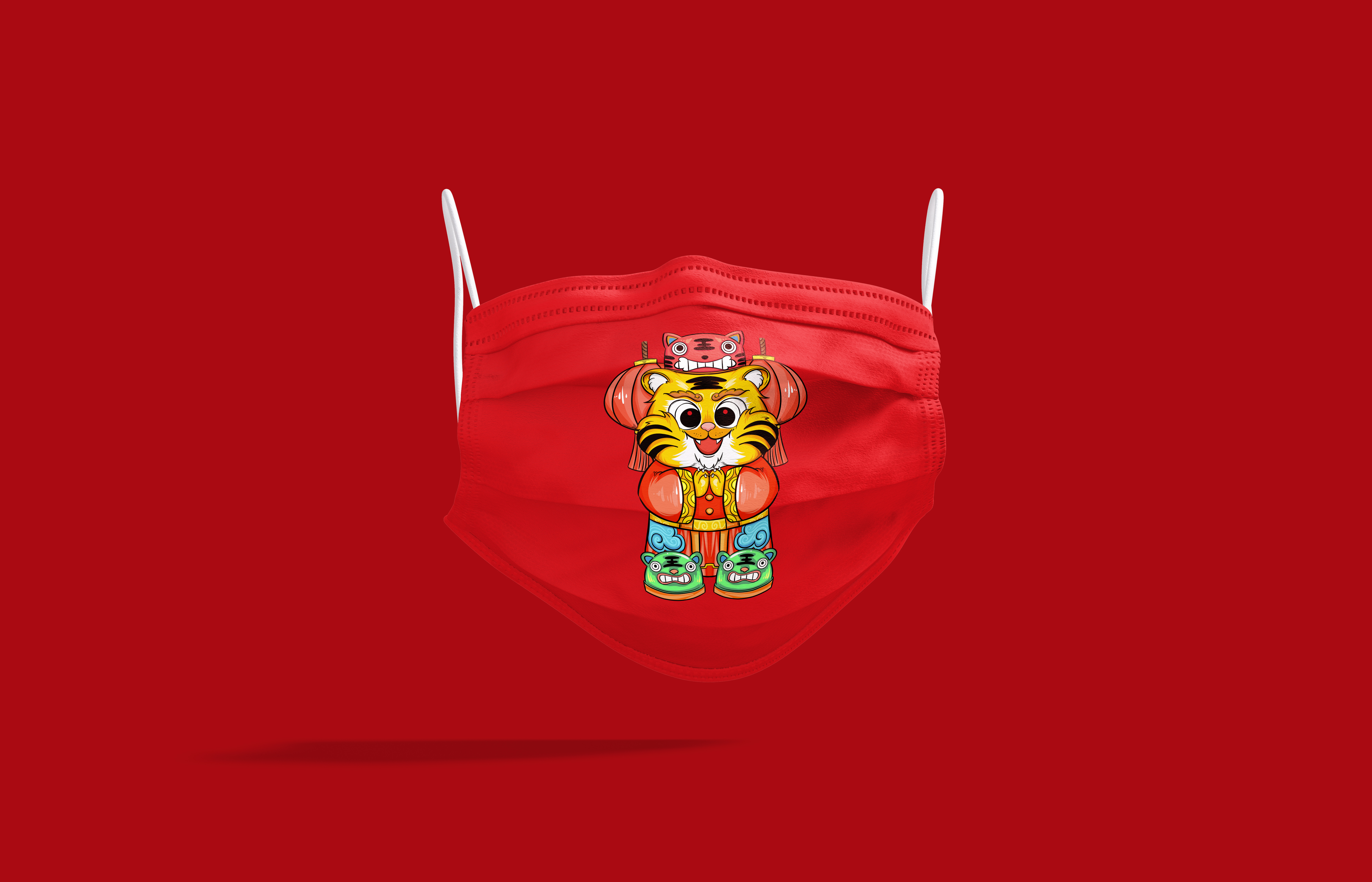 虎年形象口罩红色样机图片