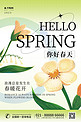 你好春天春季花朵素材淡绿创意简约海报