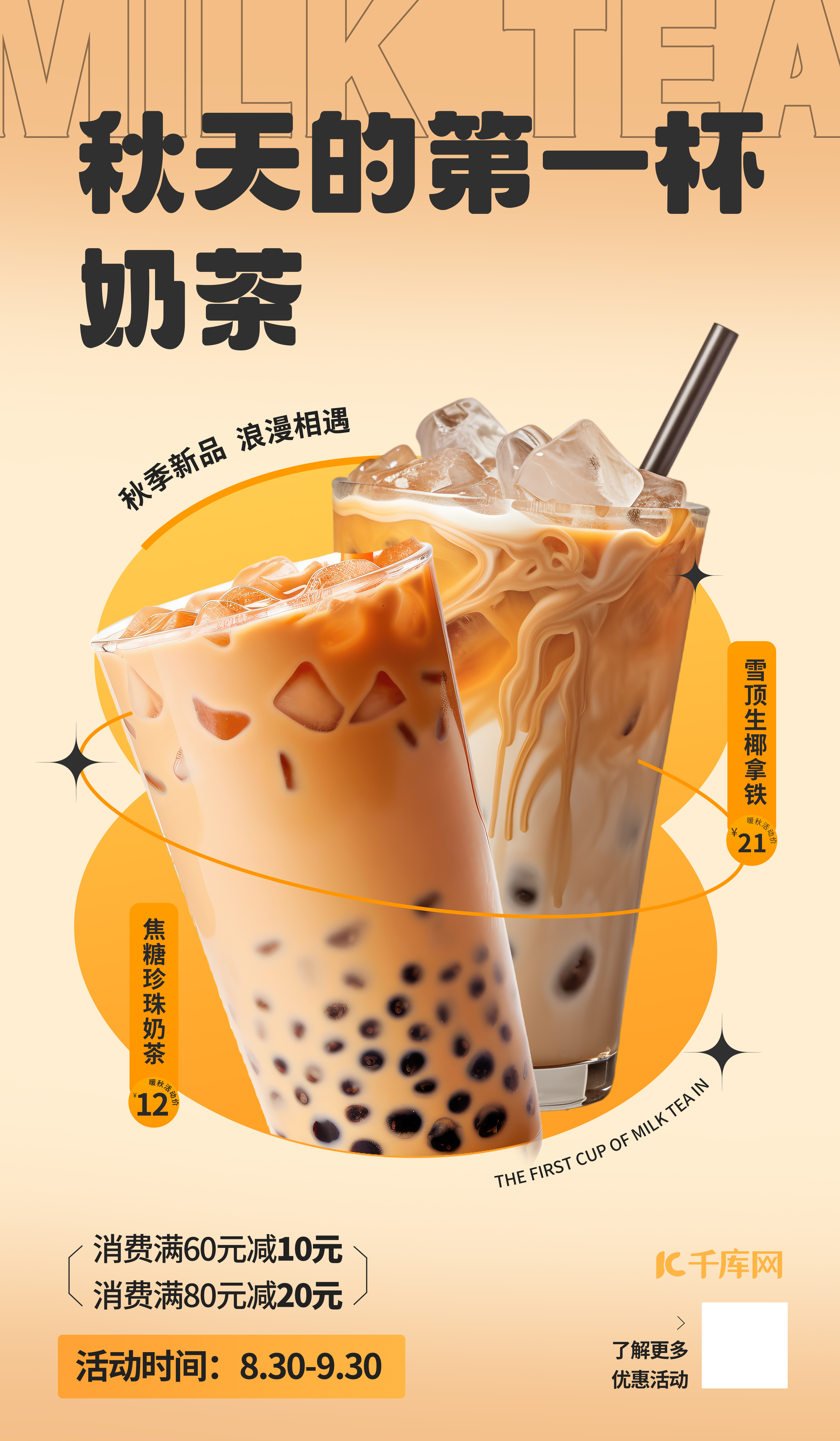 奶茶AIGG模版橙色简约广告宣传海报图片