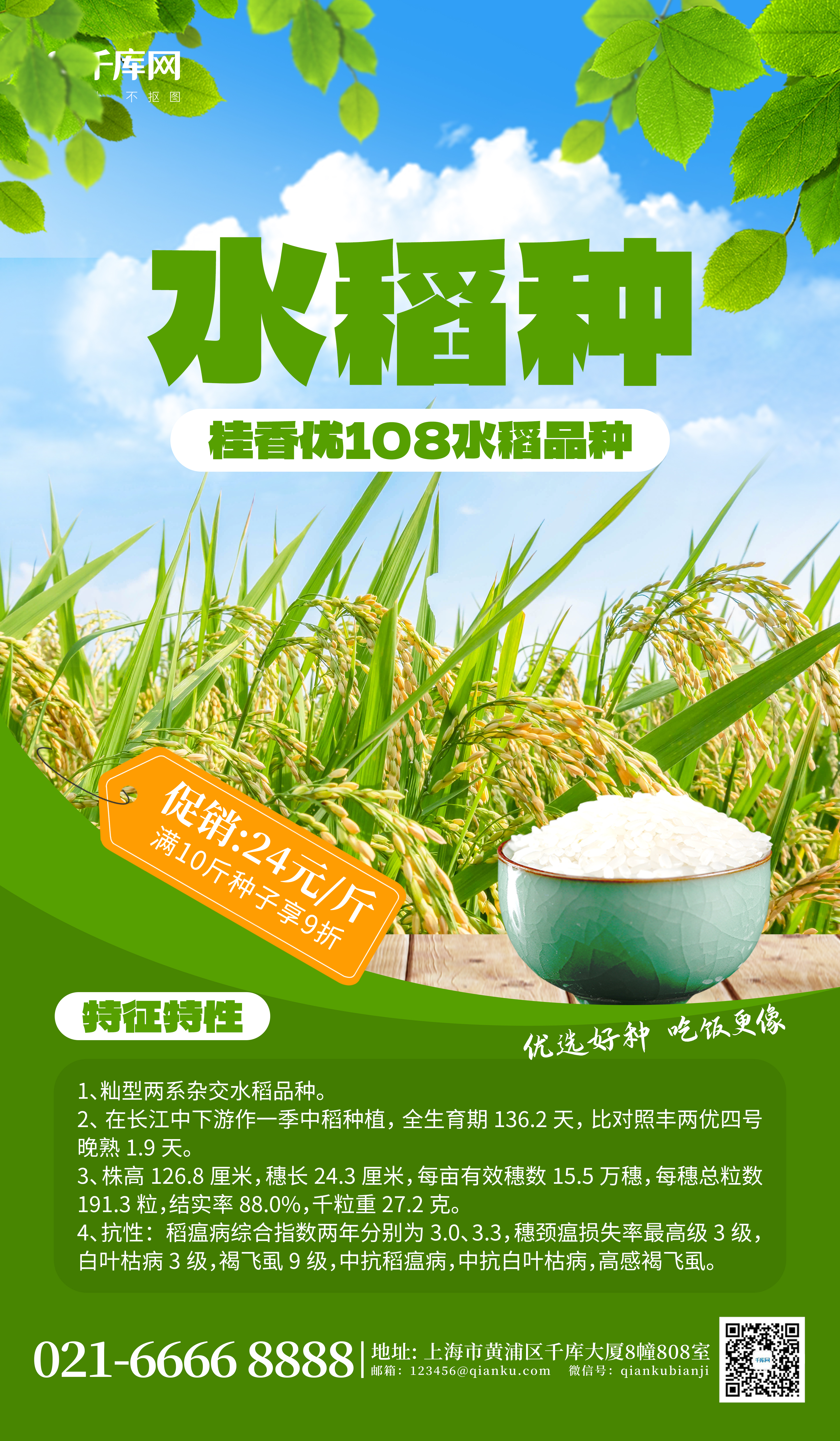 农业种业促销水稻种子绿色创意海报图片