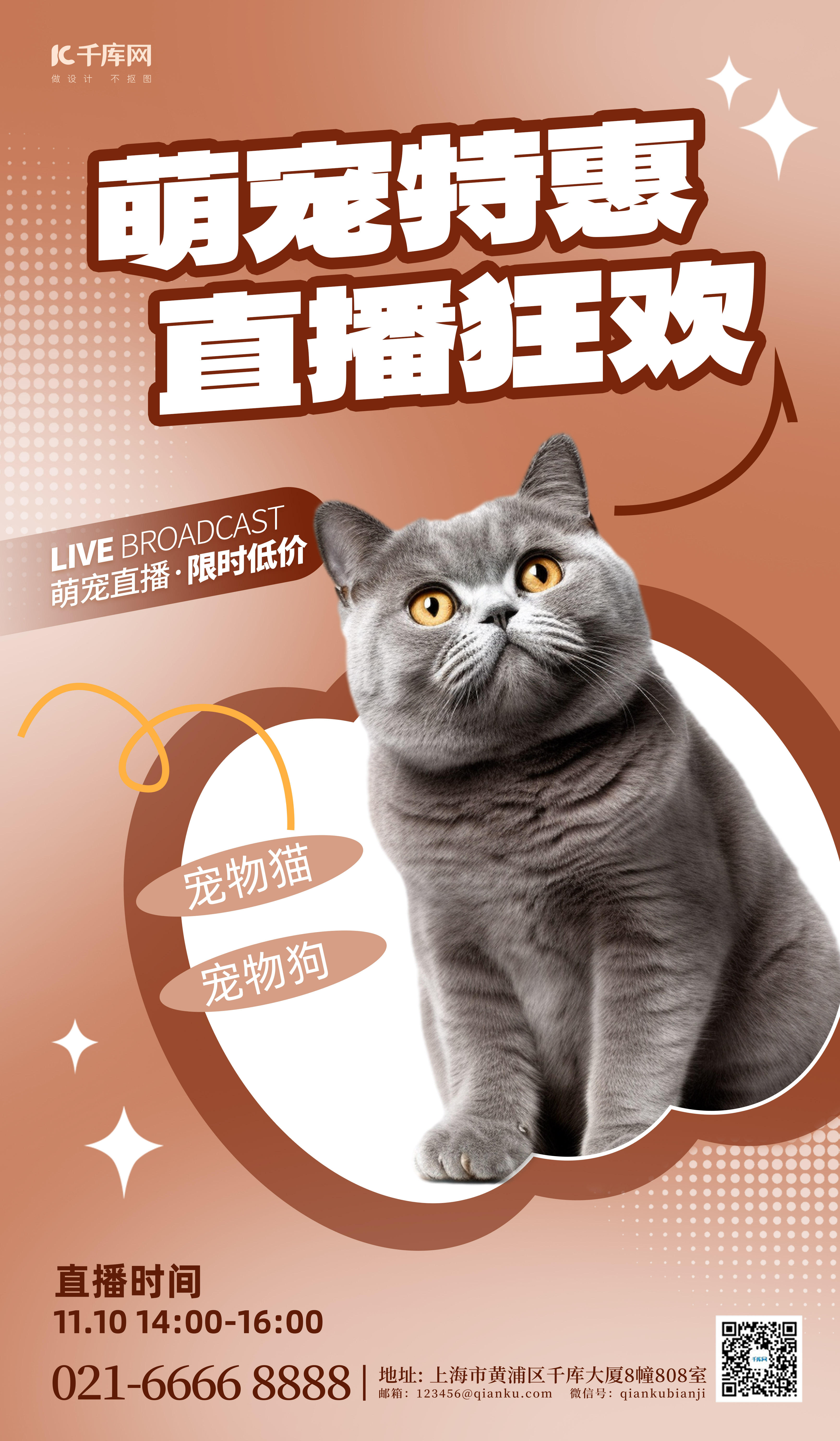 萌宠特惠宠物猫褐色美拉德风海报图片