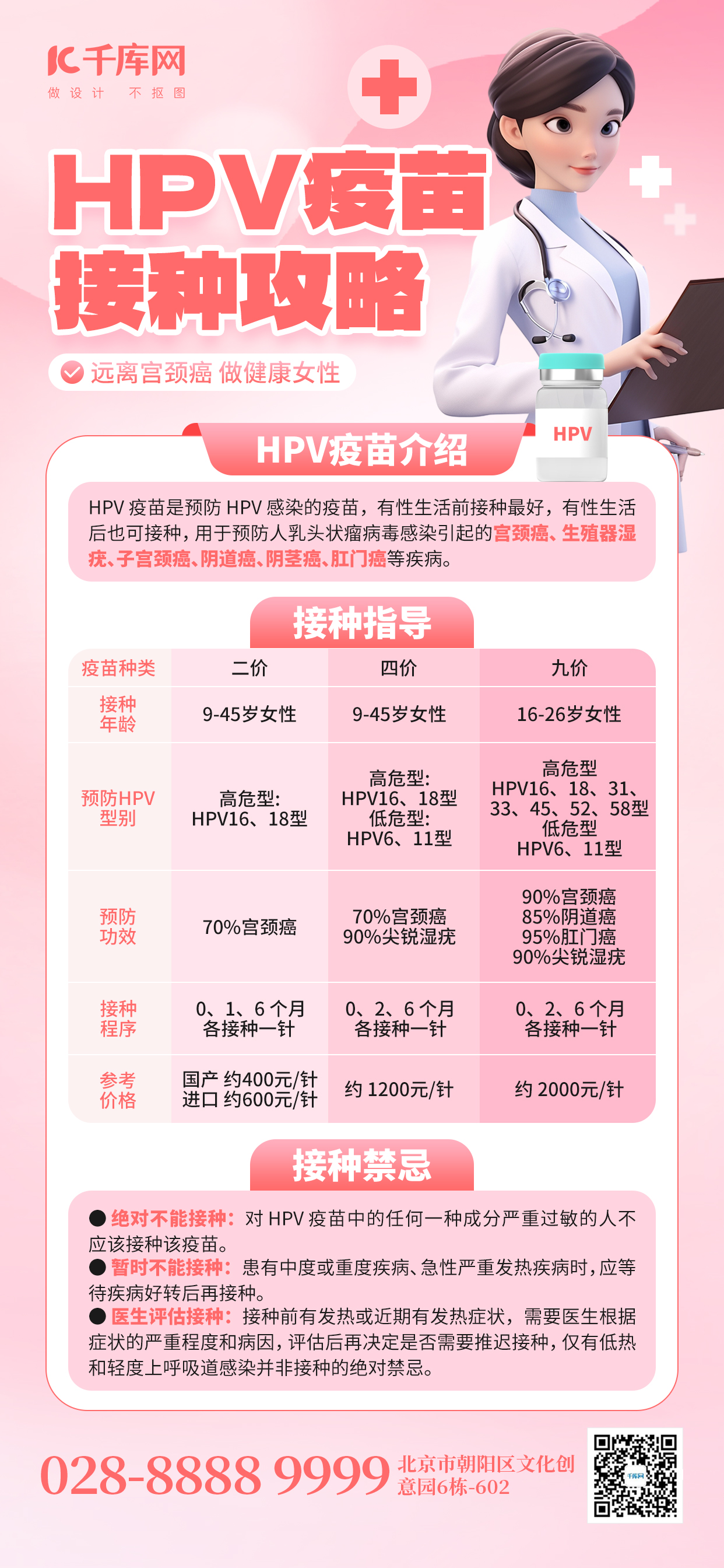 HPV疫苗接种医生粉色创意手机海报宣传海报设计图片