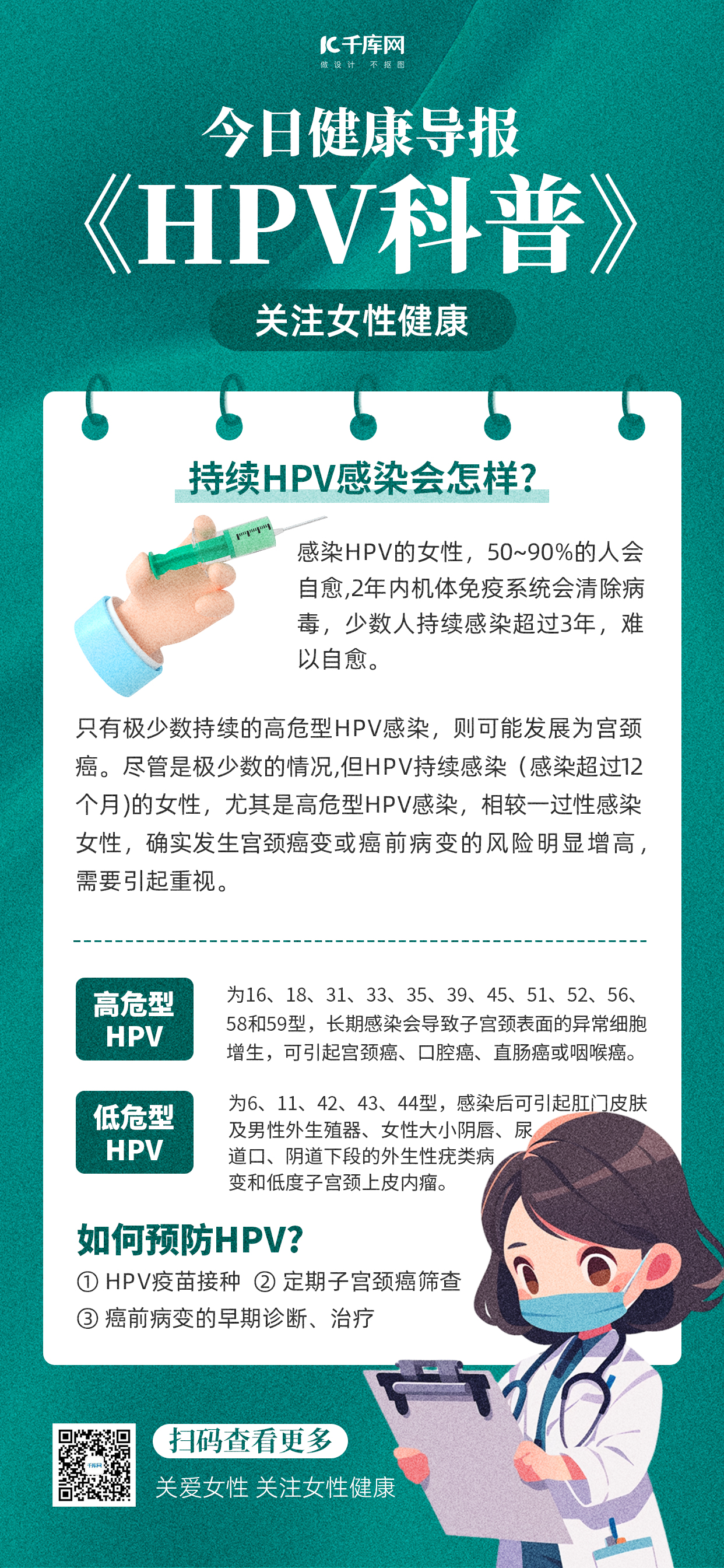 HPV科普医疗健康绿色简约大气全屏海报海报设计模板图片