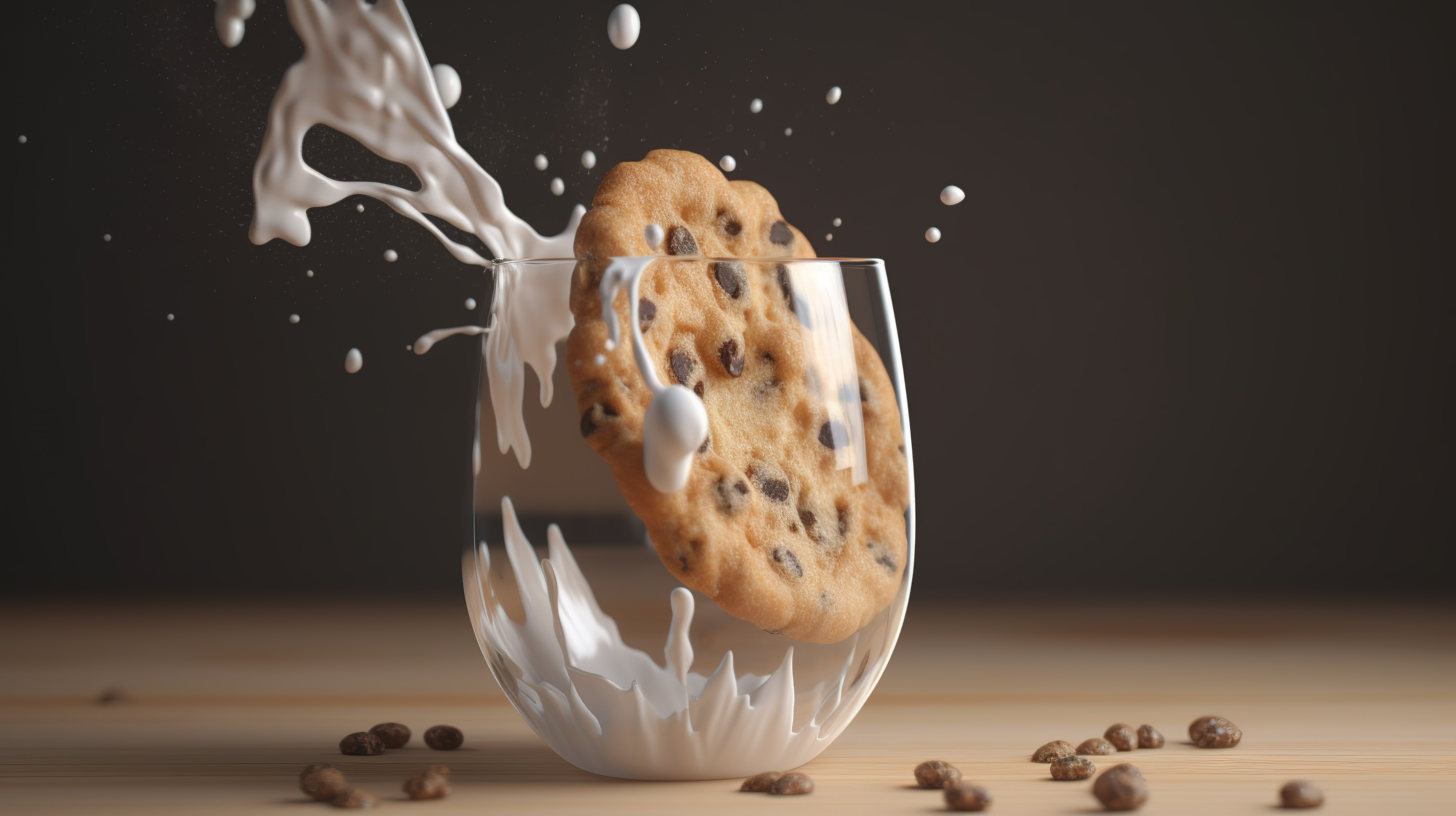 美味的饼干与葡萄干层叠成一杯鲜牛奶 3d 渲染图片