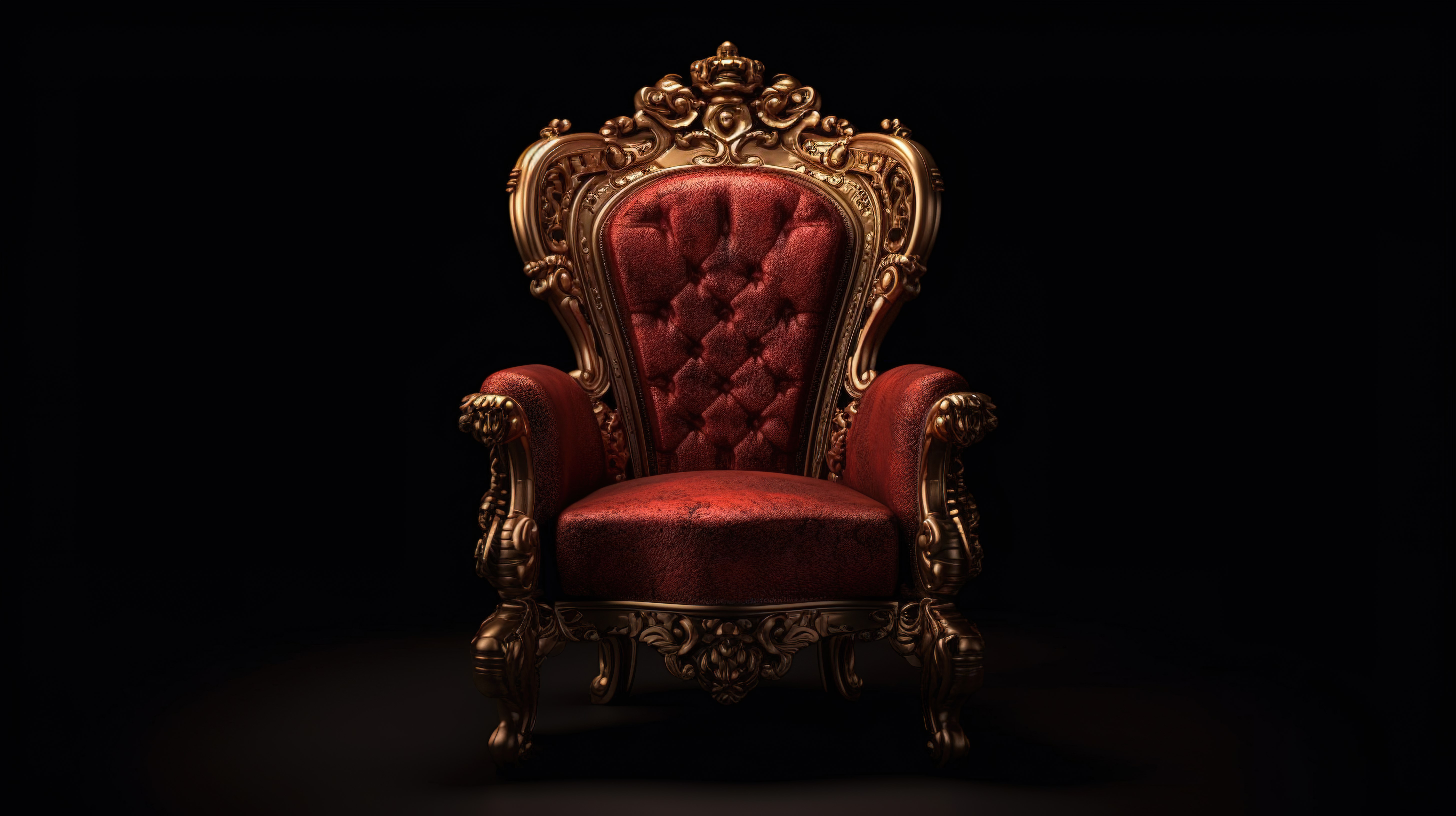 青铜色和红色经典巴洛克式扶手椅宝座 3d 在深红色背景上渲染图片