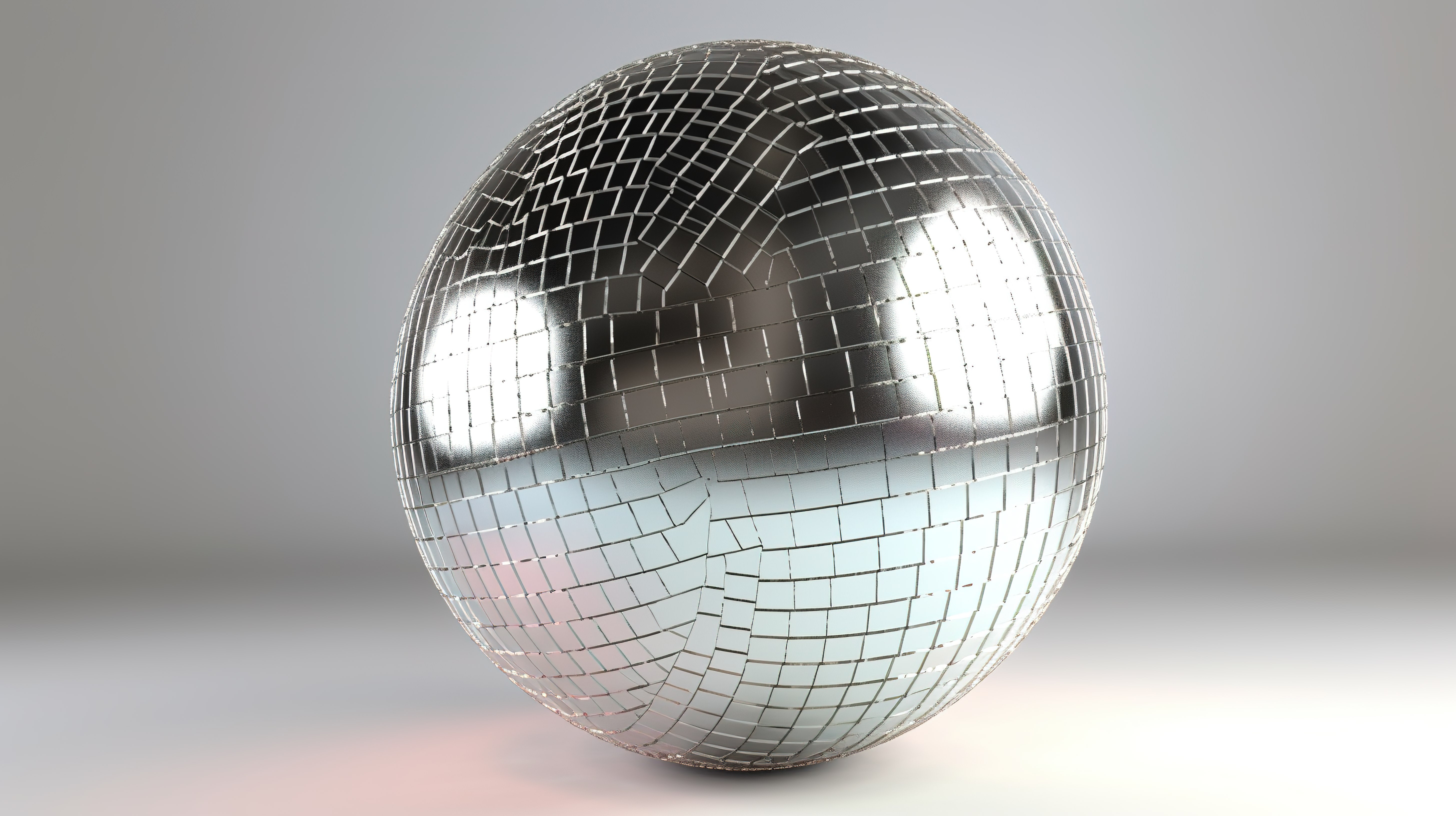 闪闪发光的迪斯科球 3d 渲染，带有金属光泽和反射设置在白色背景下图片