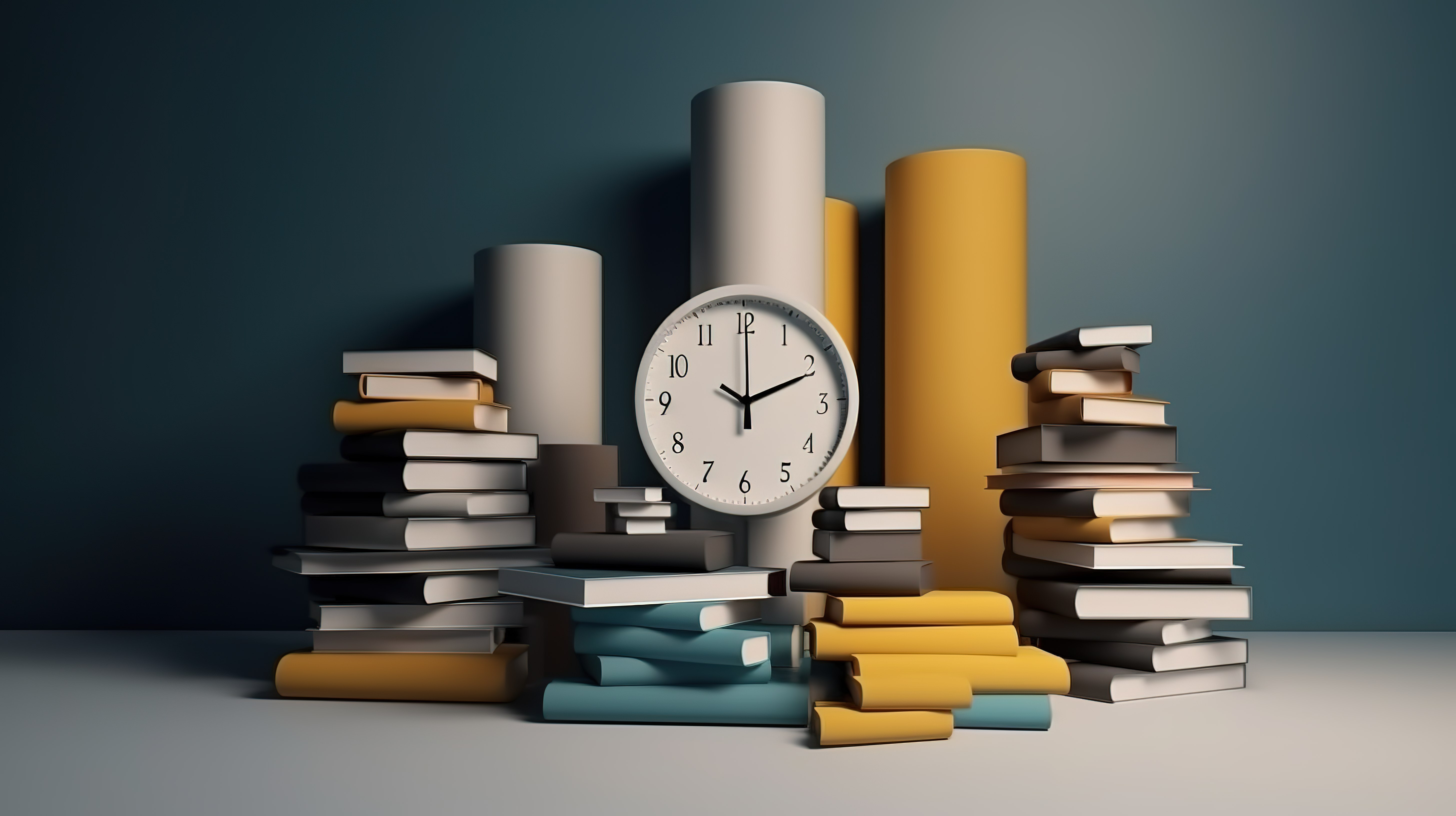 3d 渲染中时钟和书籍的极简主义插图图片