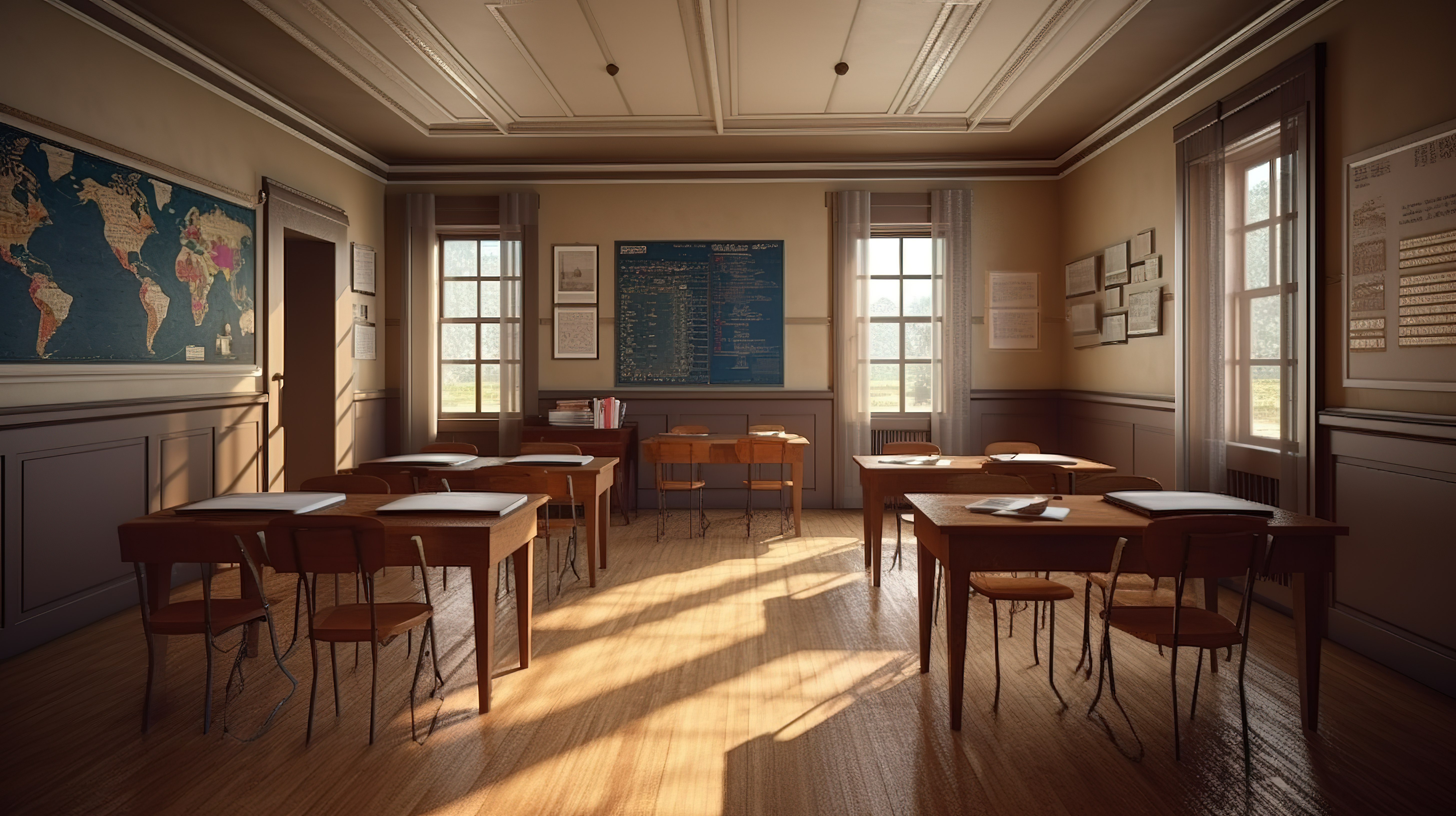 3d 可视化的古典学校教室图片