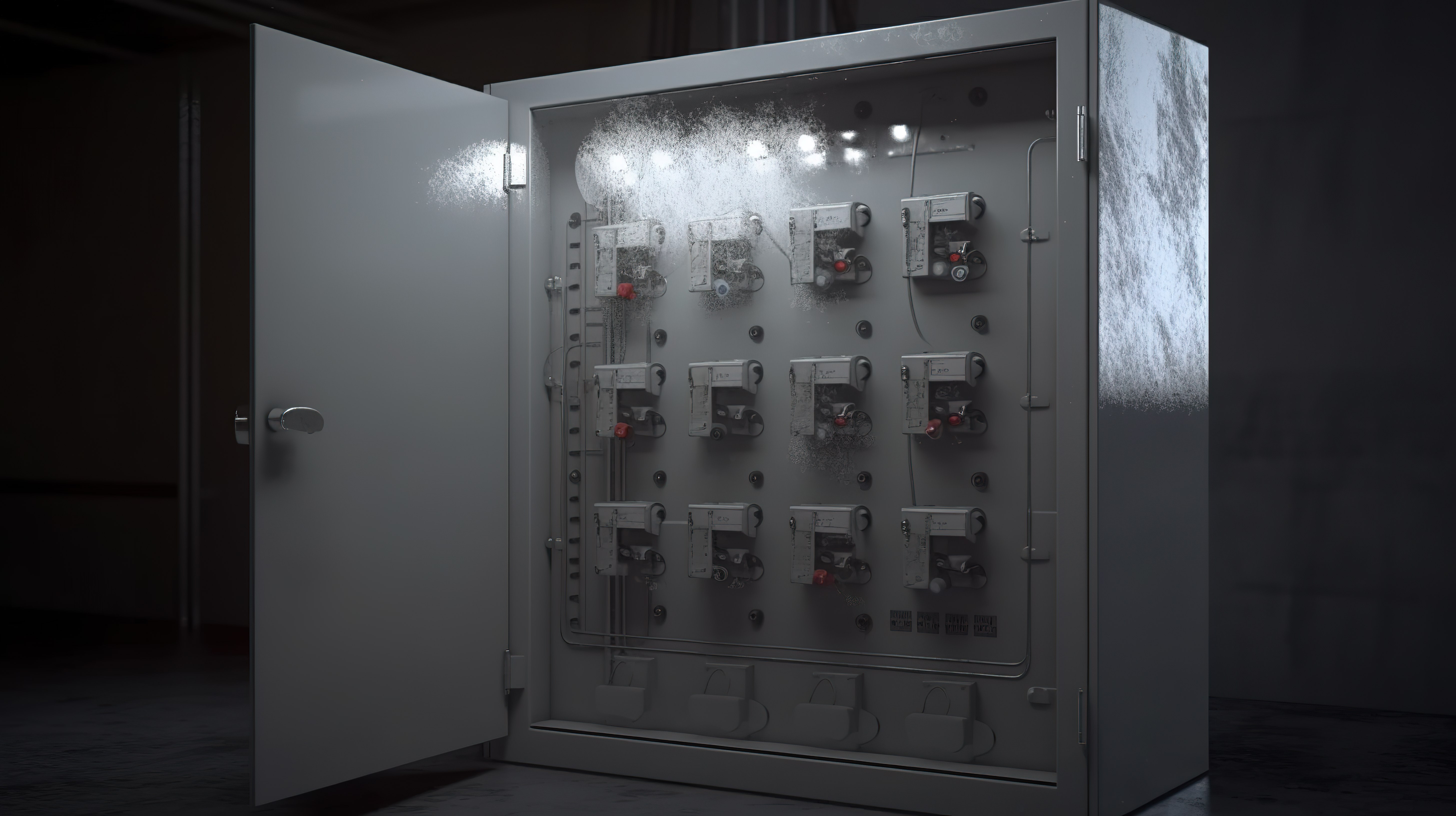 电箱 3d 渲染中说明的逼真面板和电力概念图片