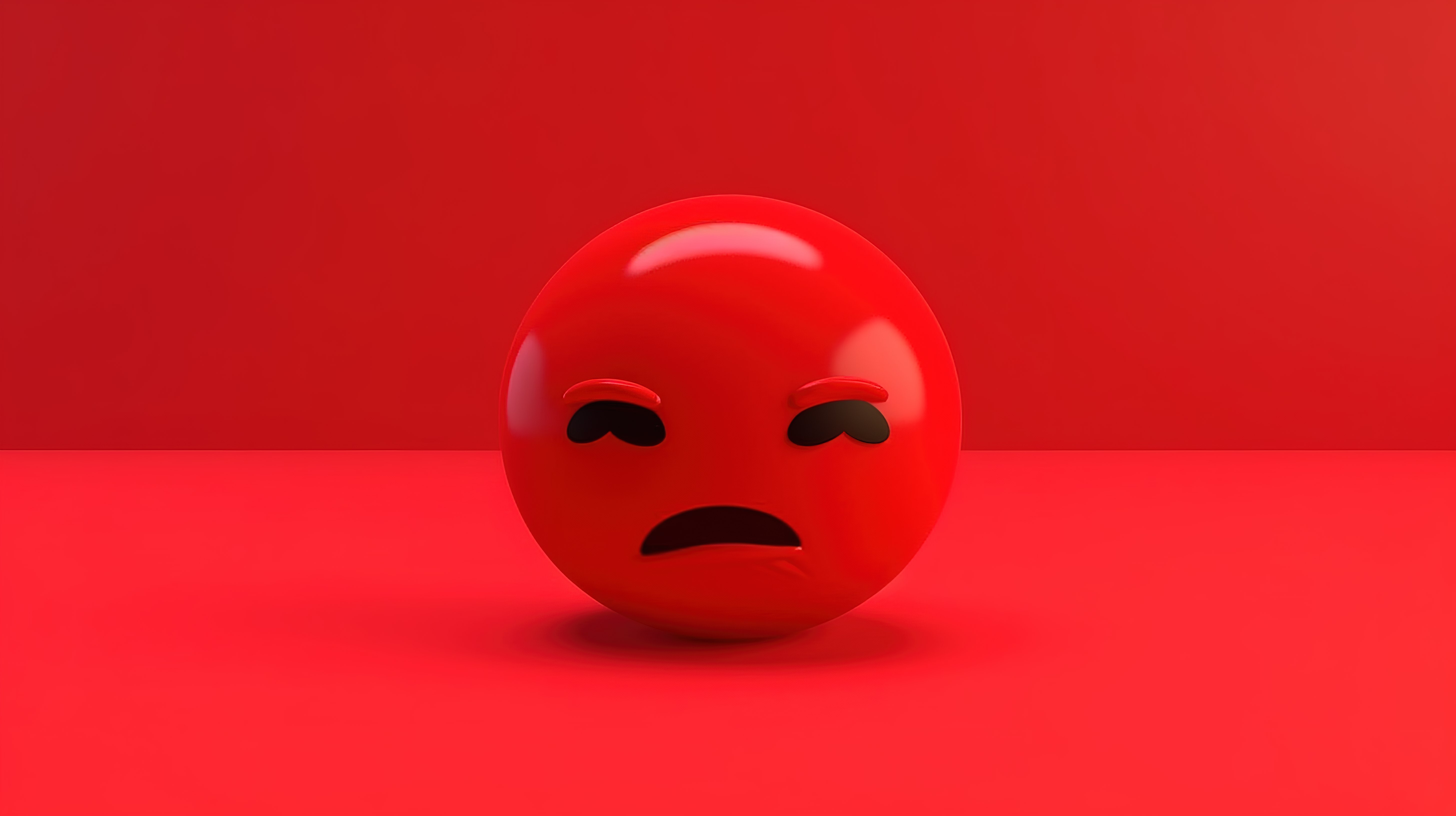 深红色背景下 3D 渲染中的忧郁表情符号图片