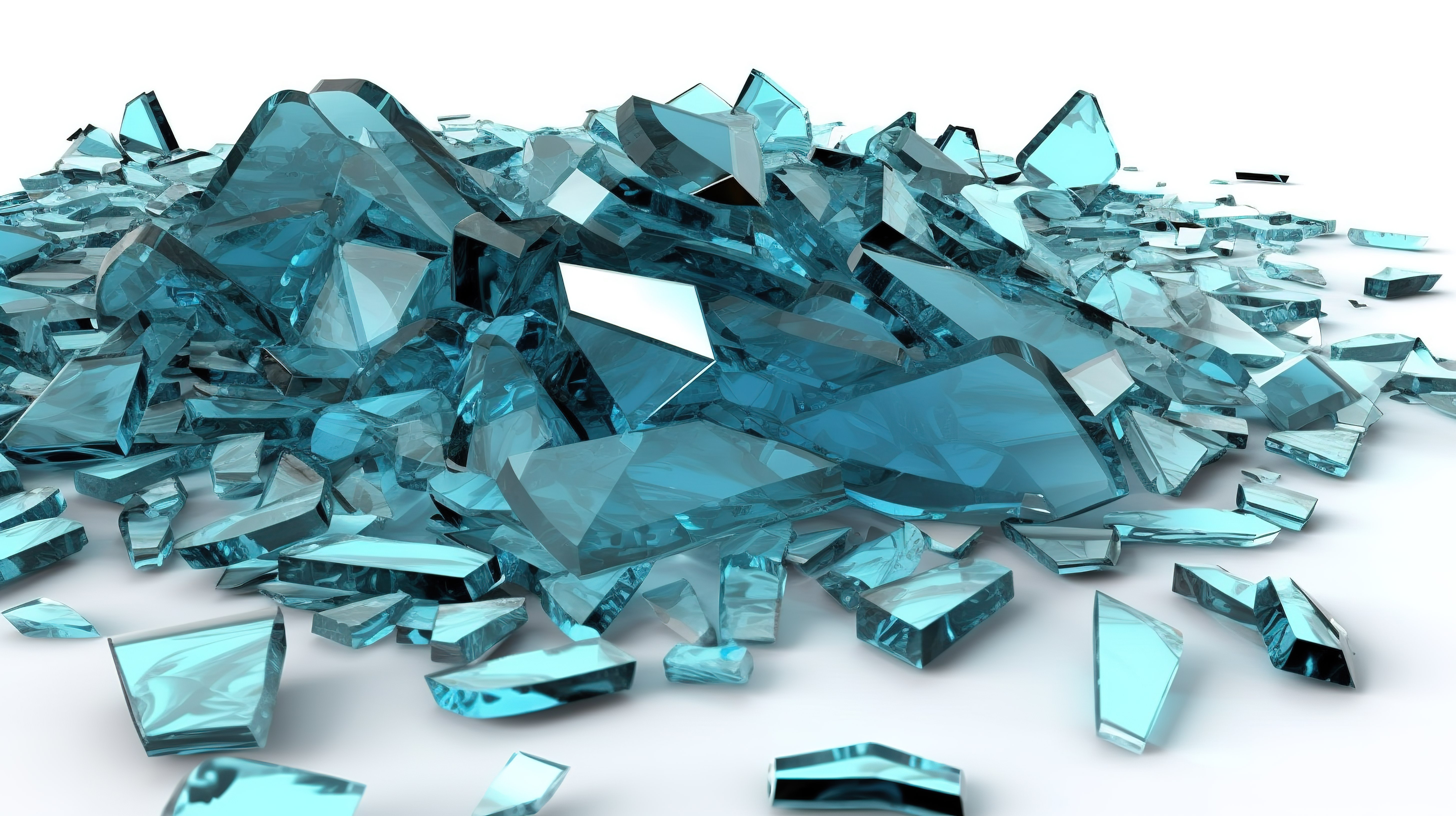 抽象 3D 中的碎玻璃渲染了在白色背景上隔离的碎片玻璃的超现实主义插图图片