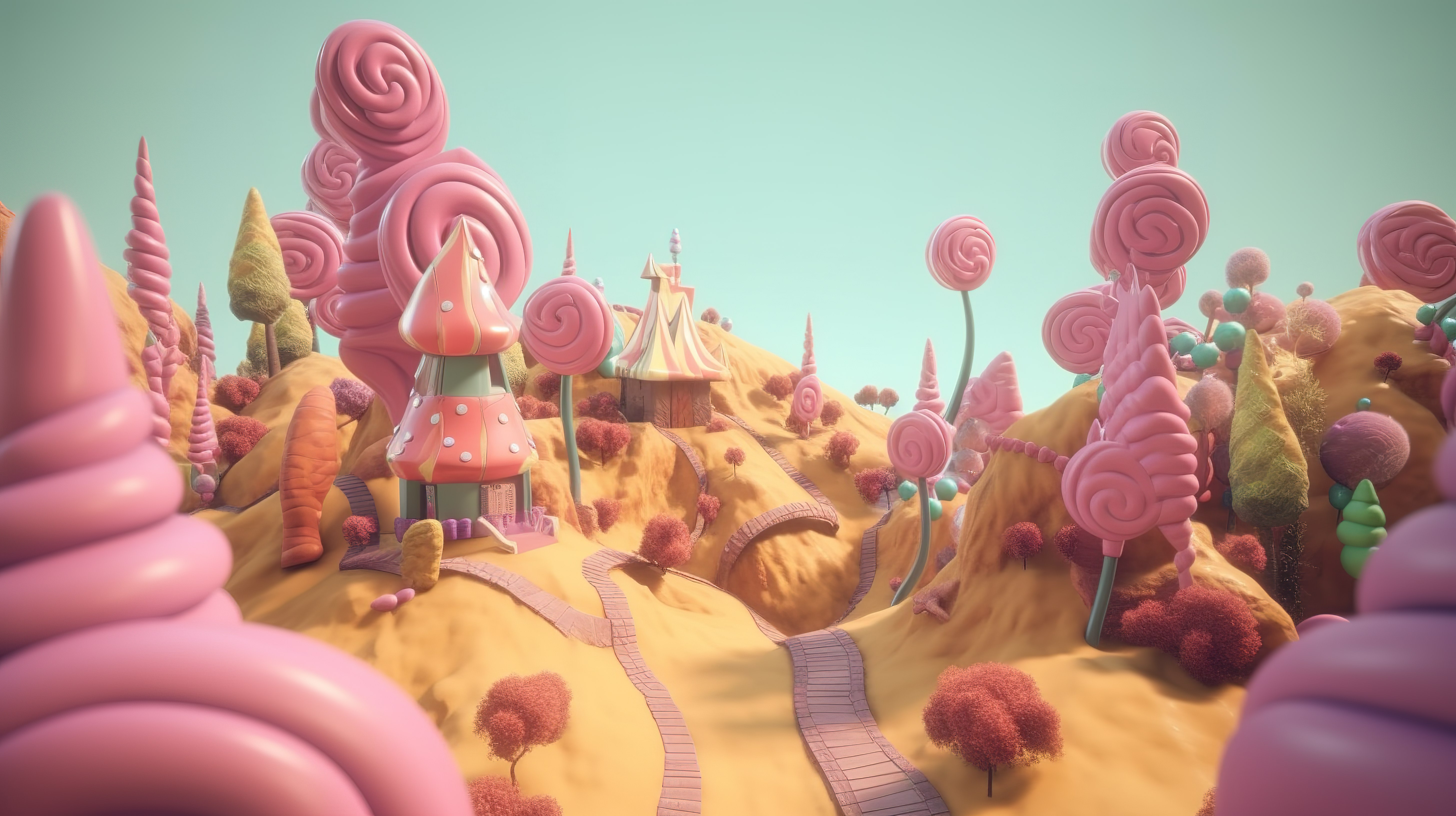 以 3D 图形呈现的经典视频游戏风格糖果世界图片
