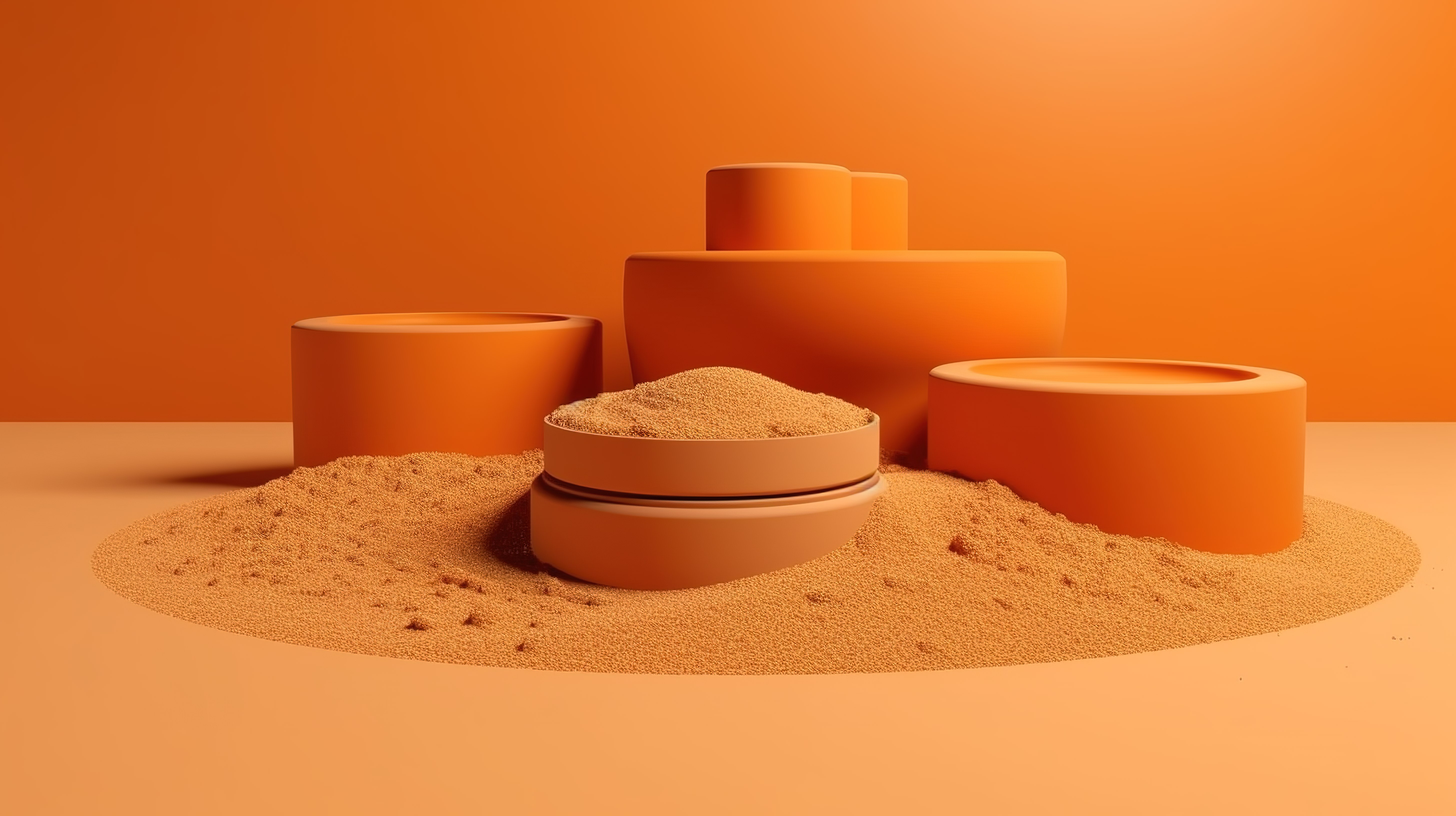 产品展示 3d 渲染的沙子覆盖的橙色领奖台图片