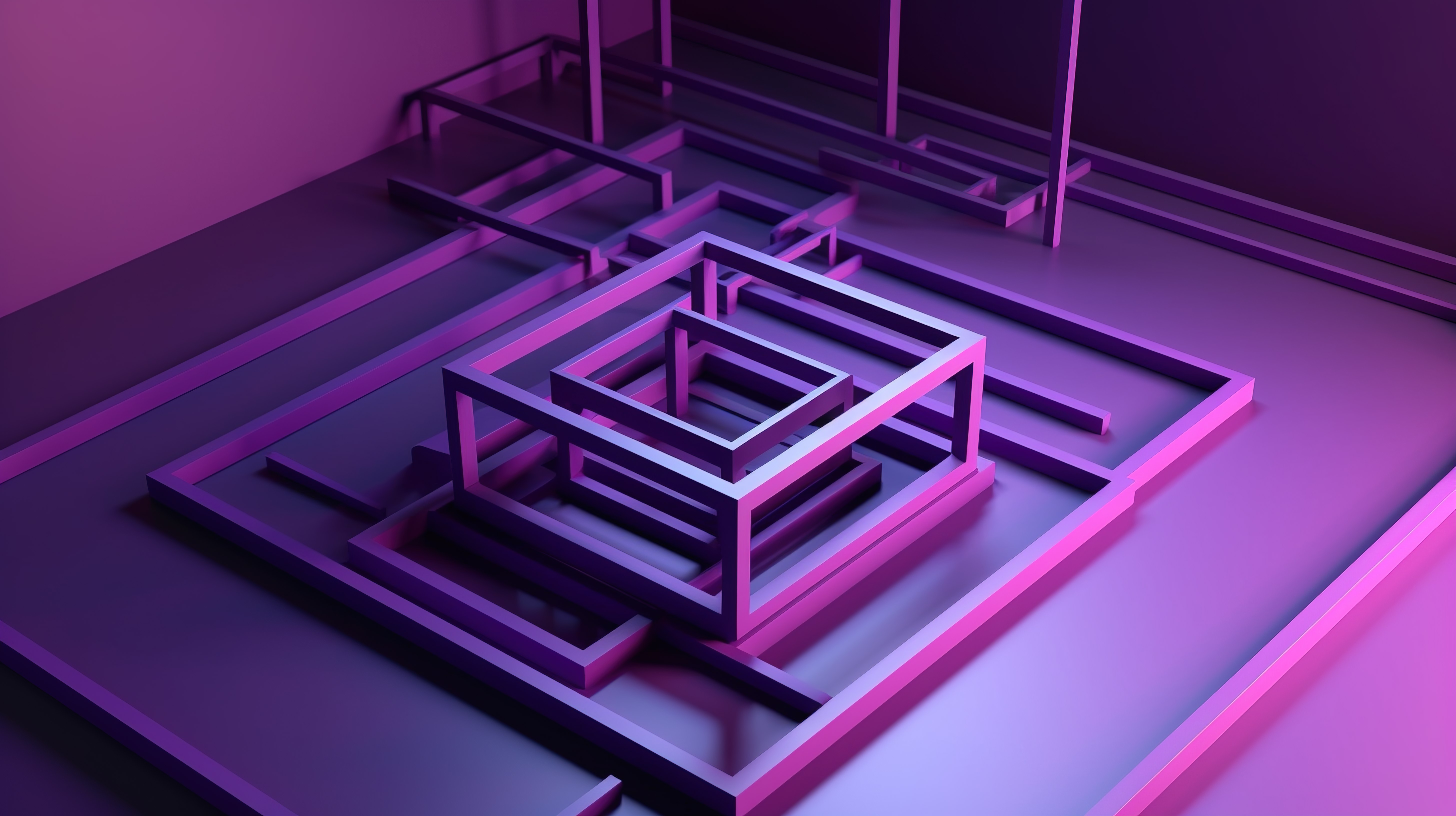 迷宫中的紫色和银色 3d 形状图片