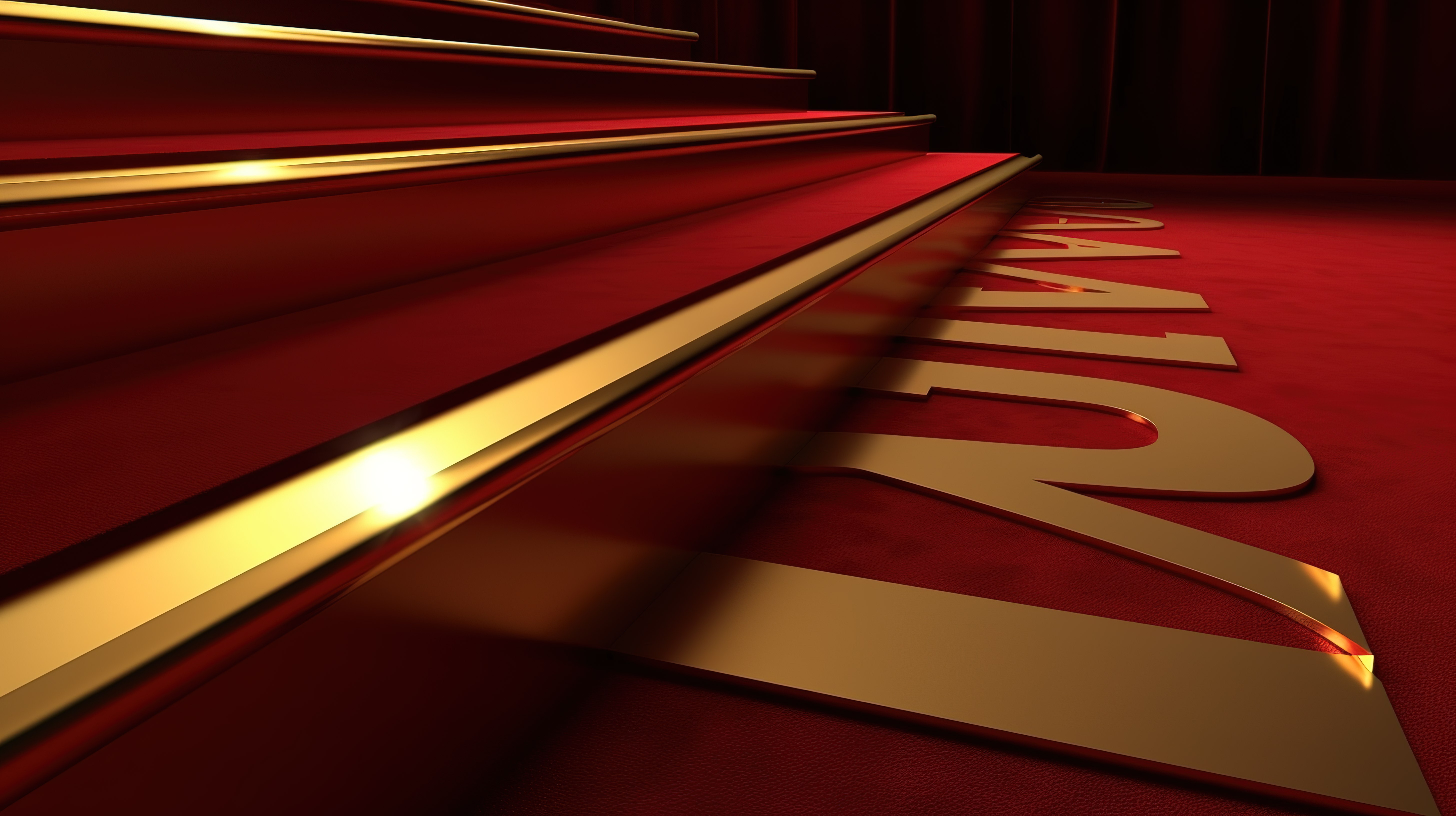 3d 渲染中铺着红地毯的楼梯上的金色贵宾字样图片