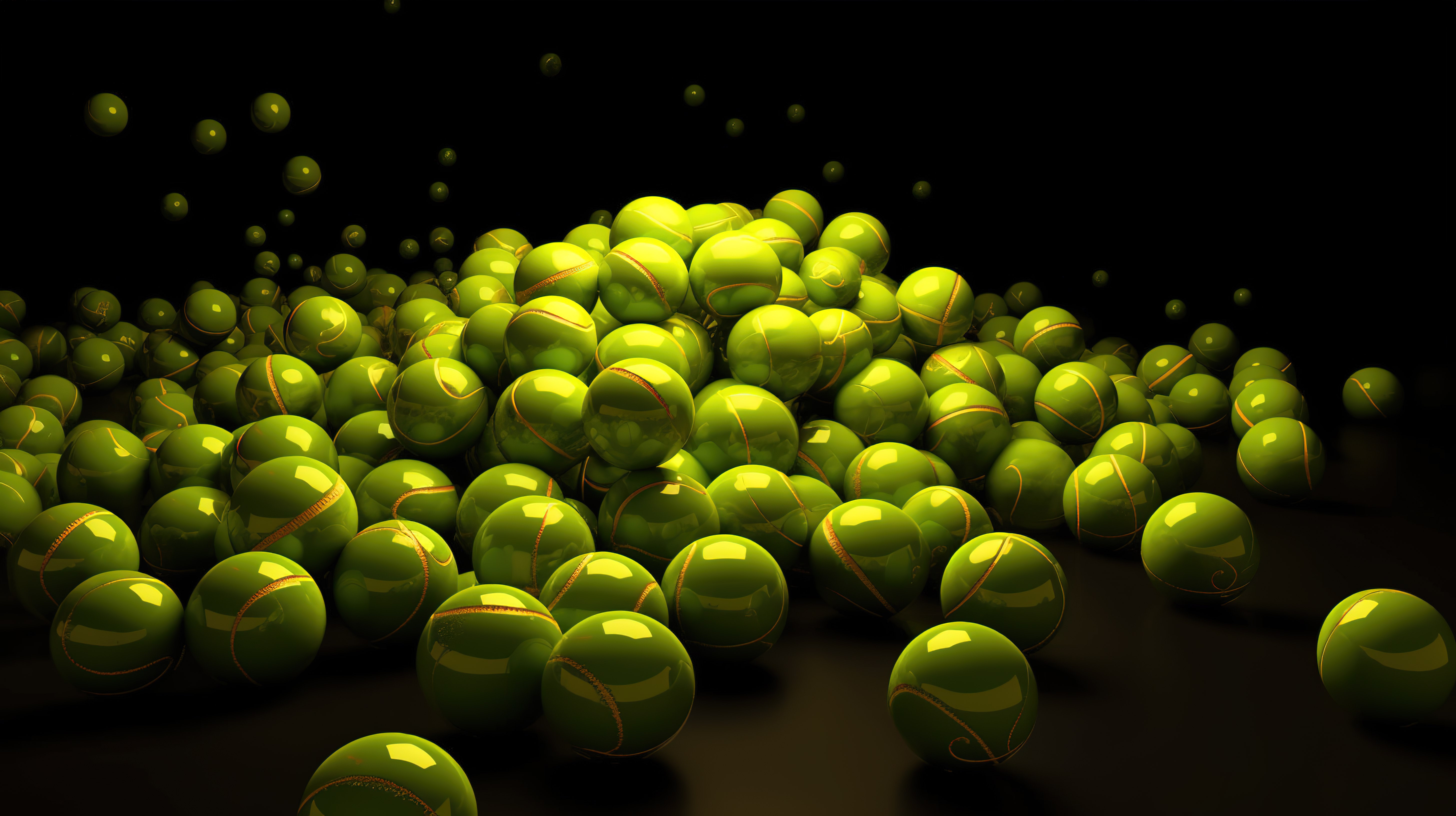 以 3d 呈现的黄色和绿色的各种网球图片