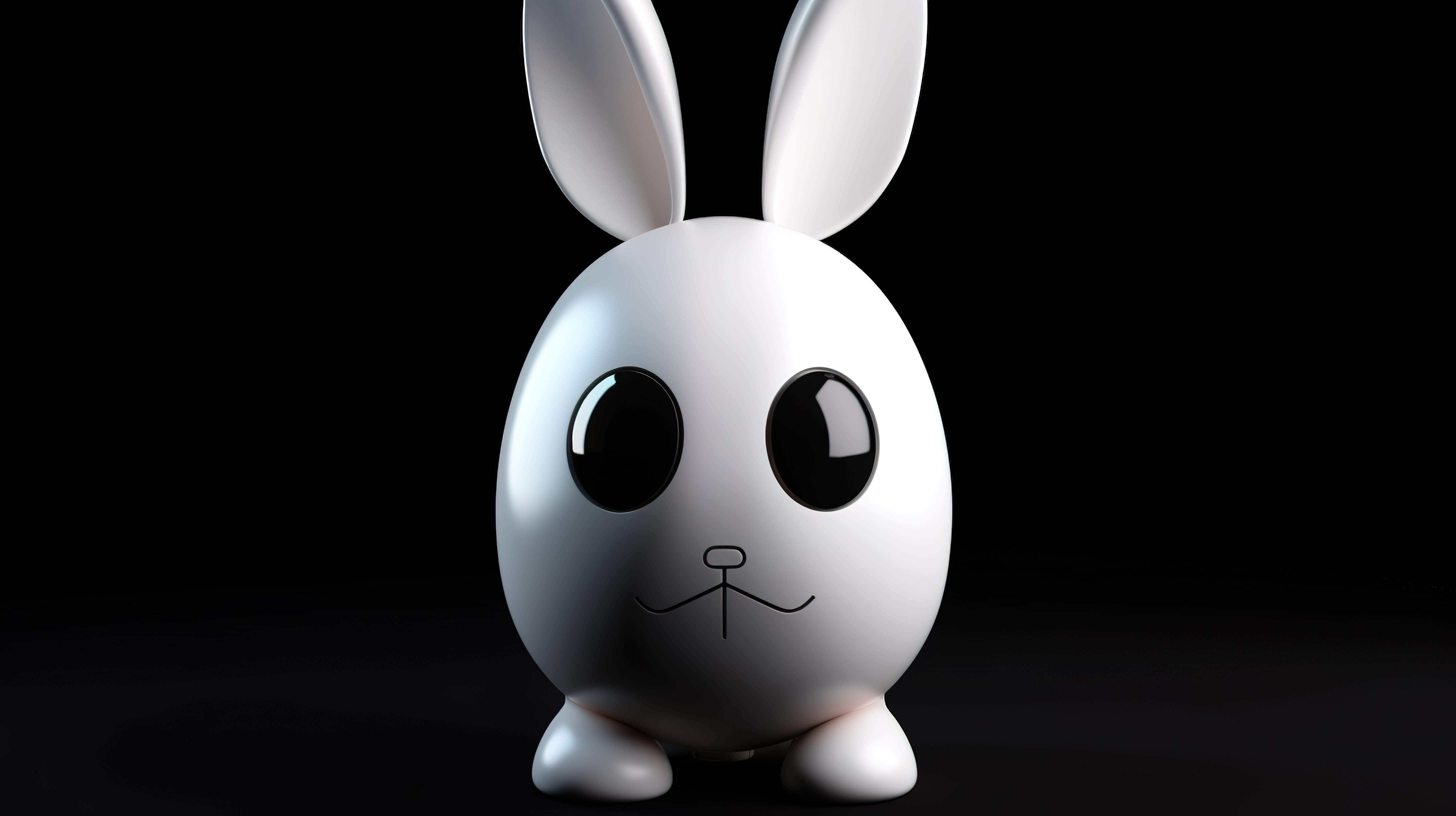 黑色背景展示 3d 渲染的白色兔子脸复活节彩蛋兔子长耳朵图片
