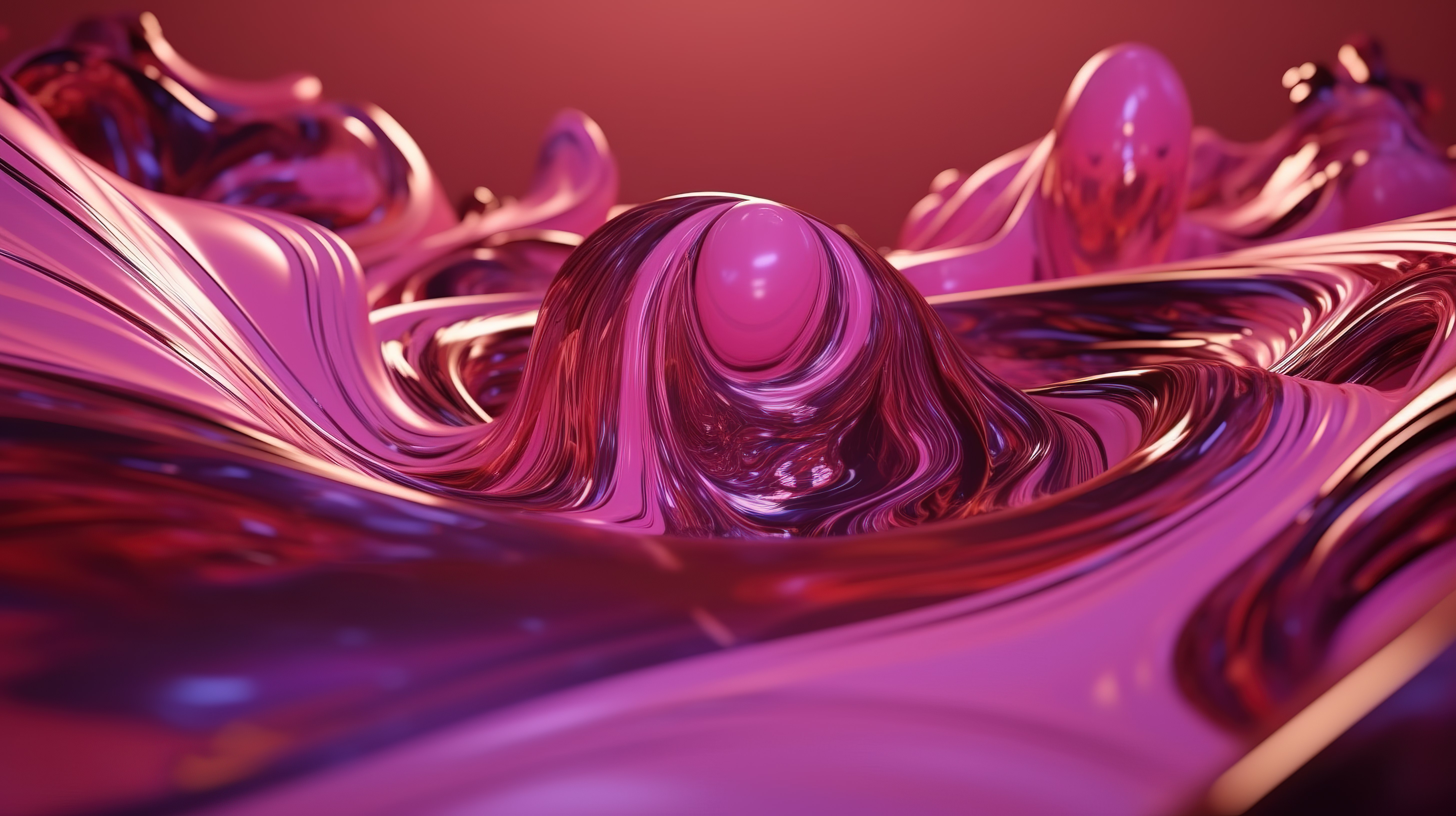 超现实主义金属和液体玻璃抽象艺术在 3d 渲染中具有紫色和粉红色调图片