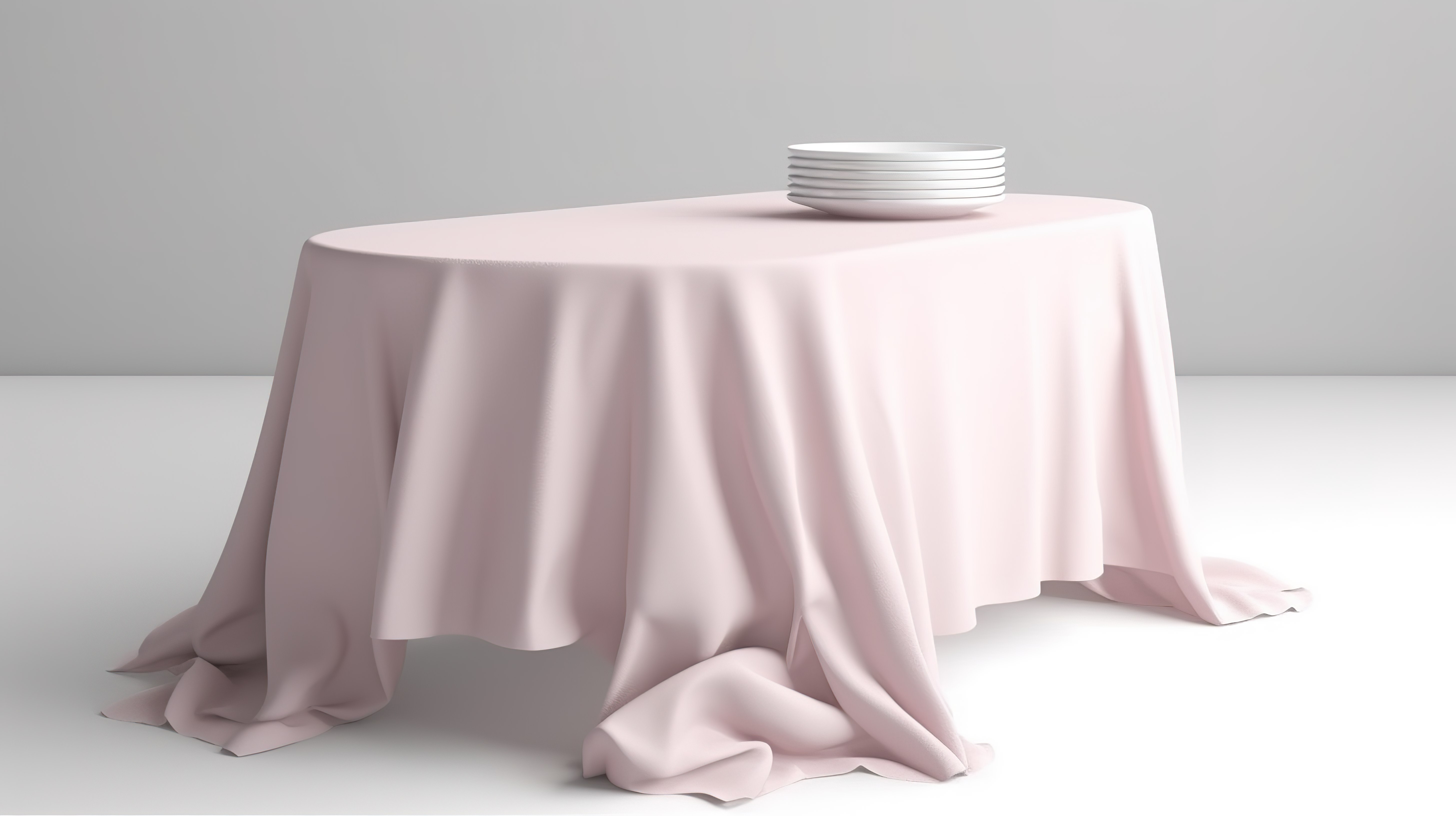 柔和桌布模板的逼真 3D 渲染设计显示在桌子上，织物在白色背景上隔离图片