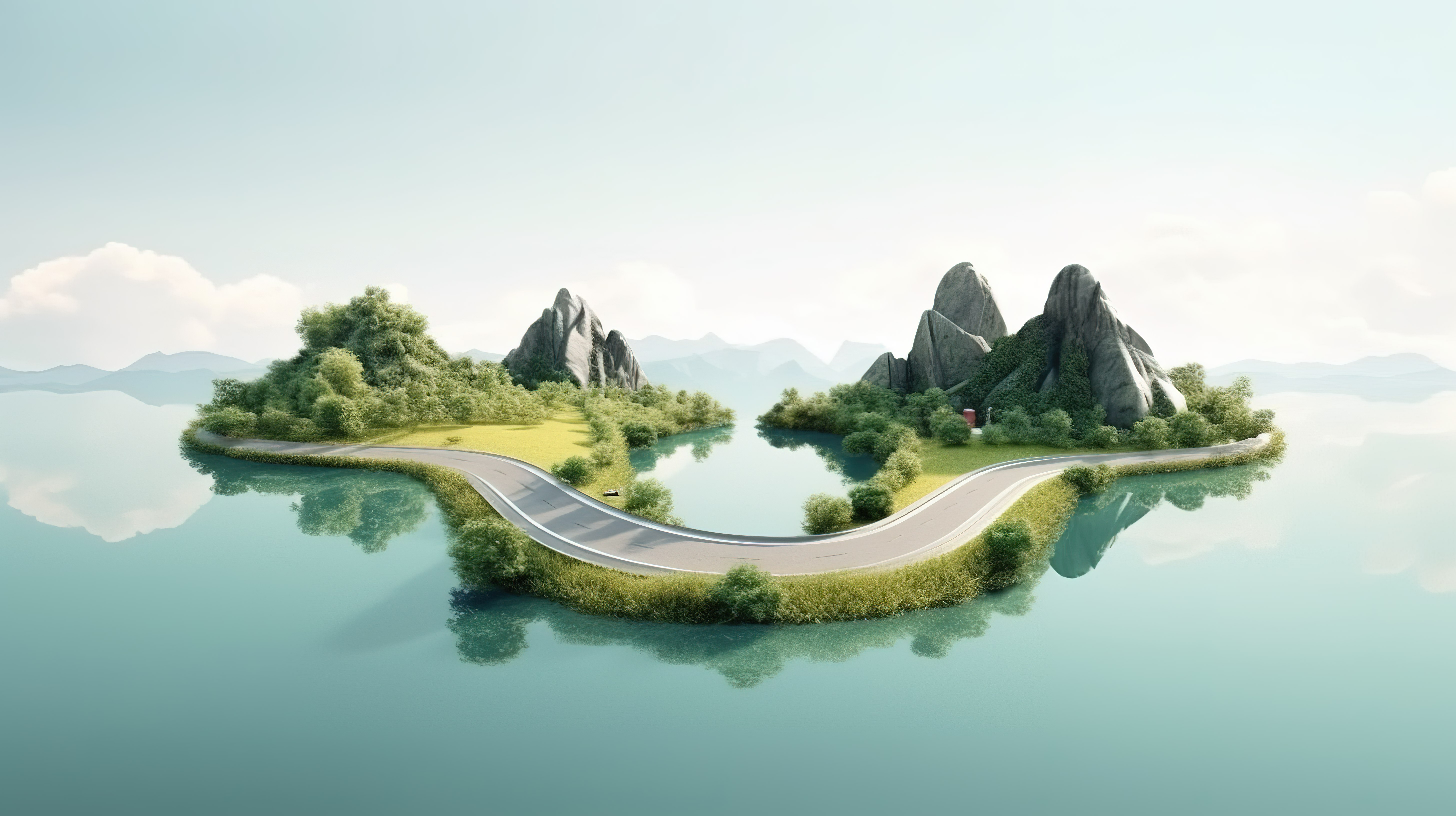 悬空高速公路上的壮观风景 3D 旅游度假广告插画图片