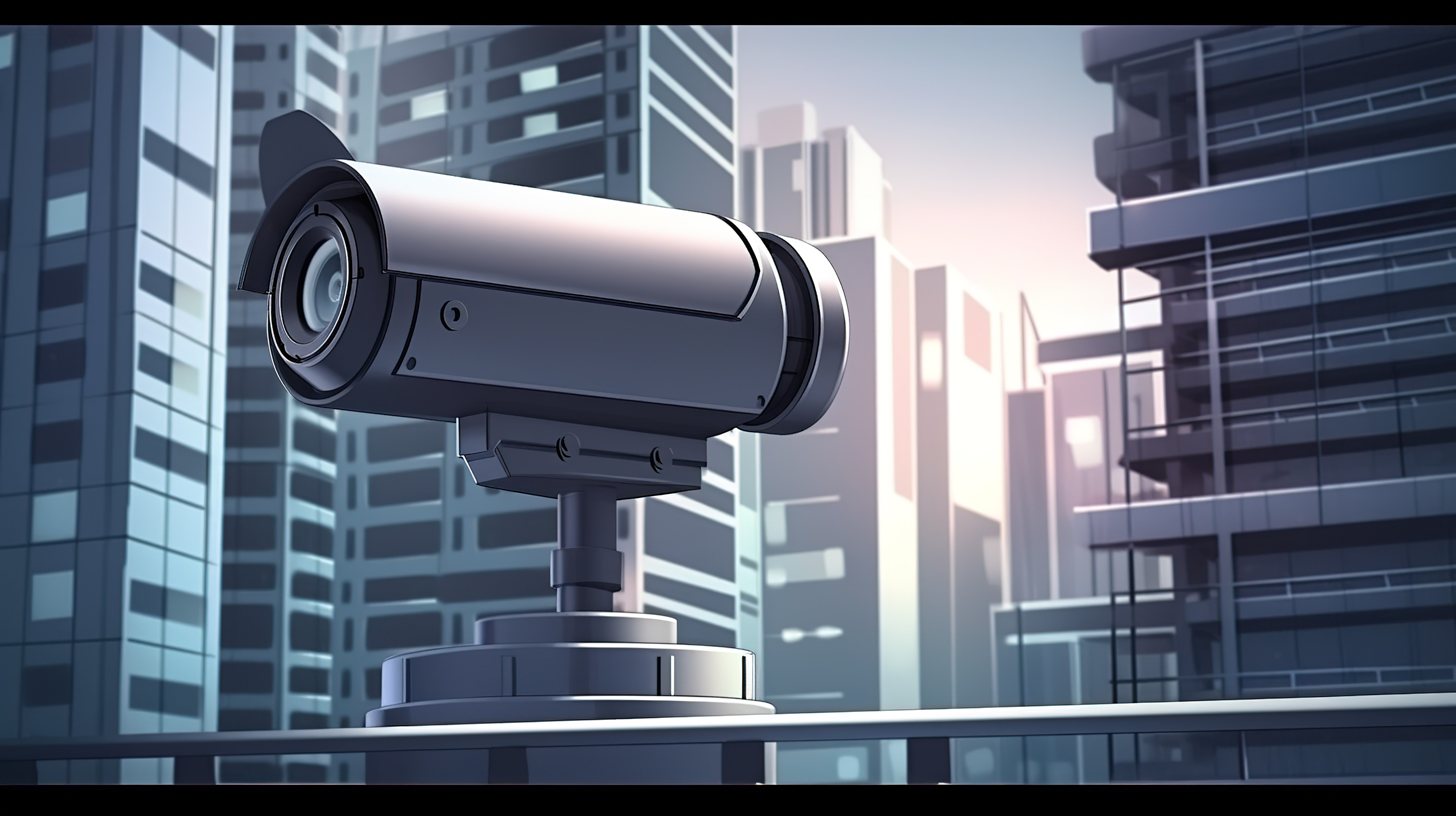 带有 3d 渲染安全摄像头或闭路电视的城市景观背景图片