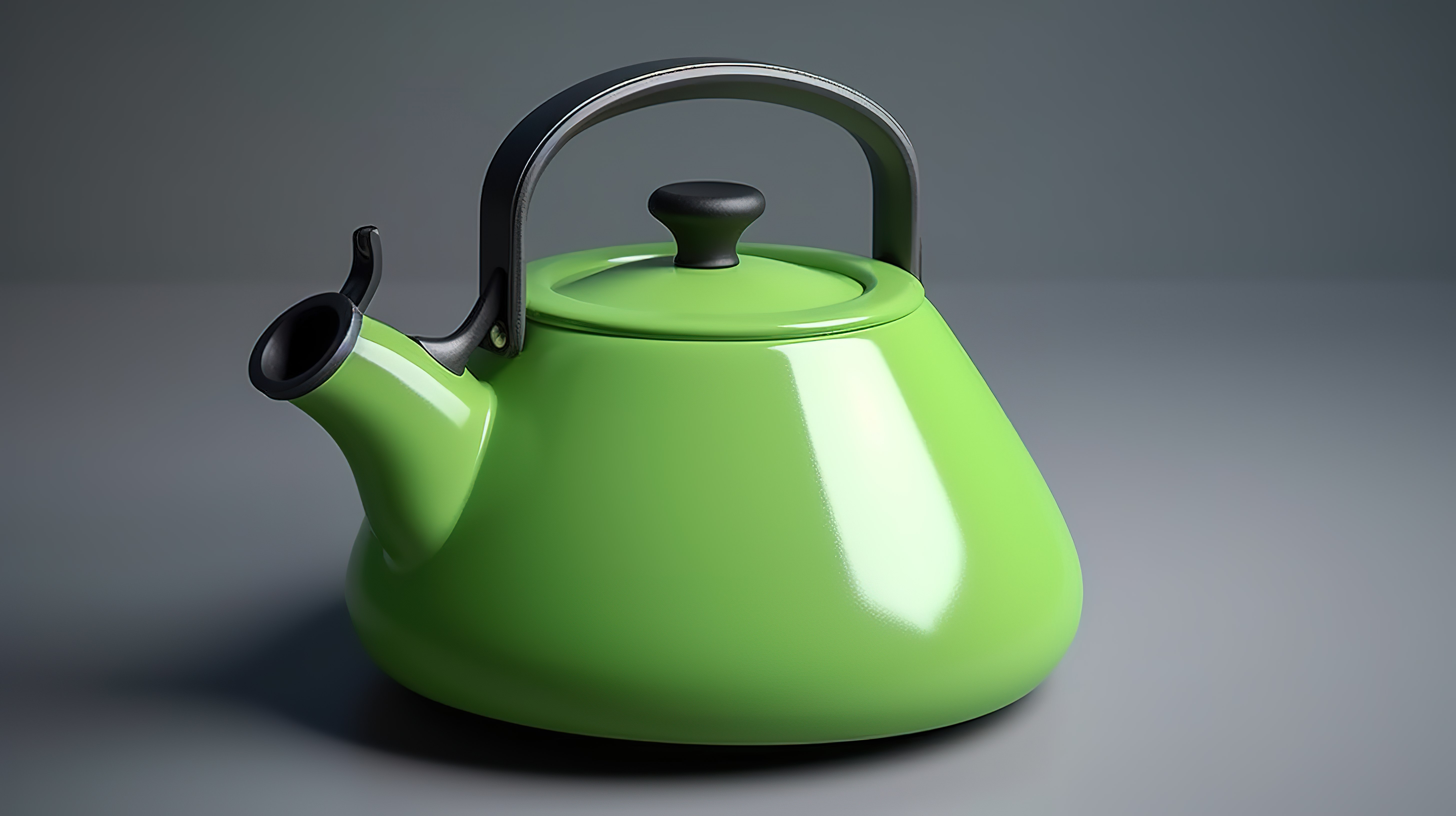 绿色金属水壶茶壶 3d 渲染，在顶视图上具有隔离的剪切路径图片
