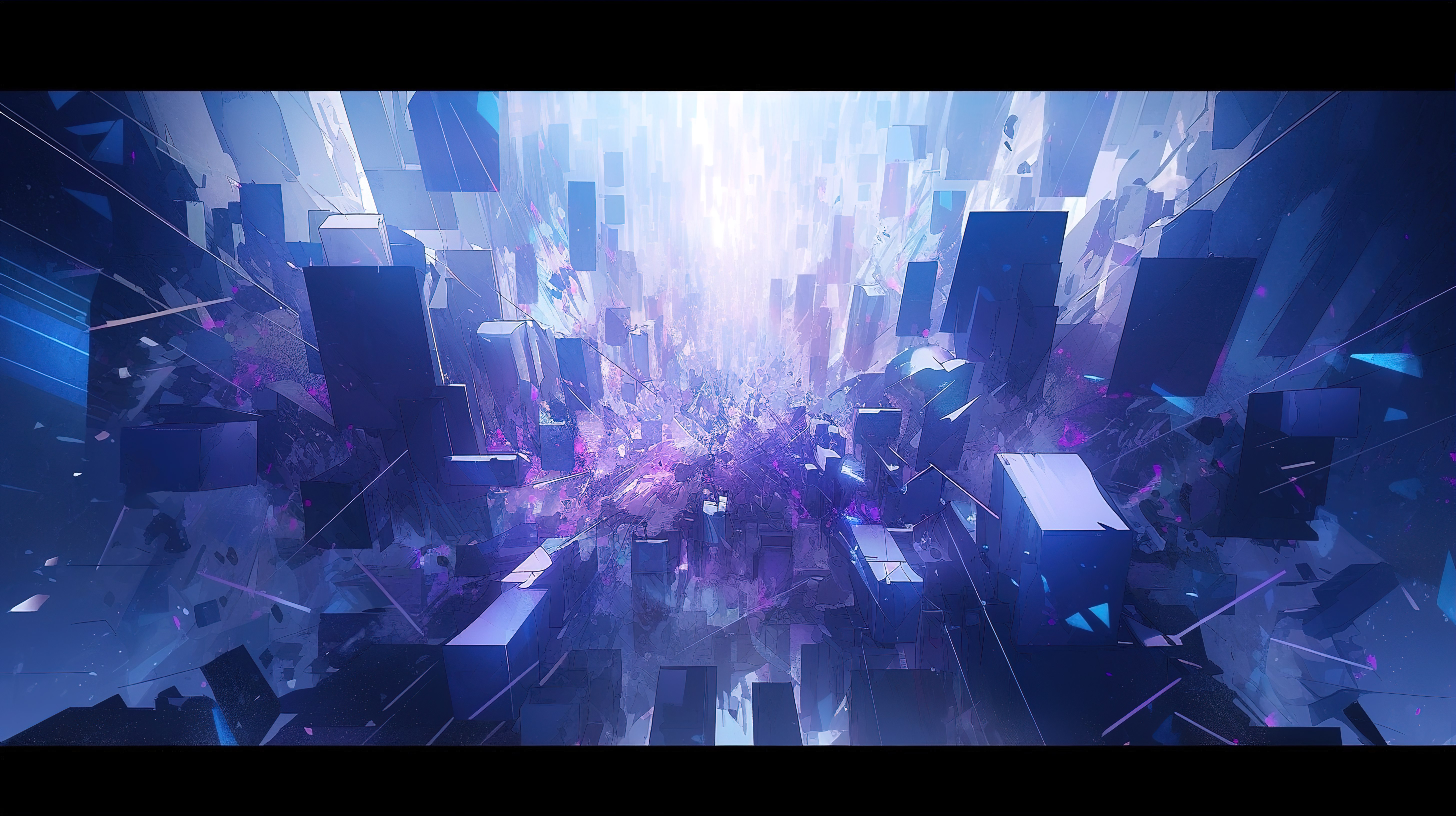 紫色和蓝色色调的几何科幻插图 3D 渲染的抽象背景图片