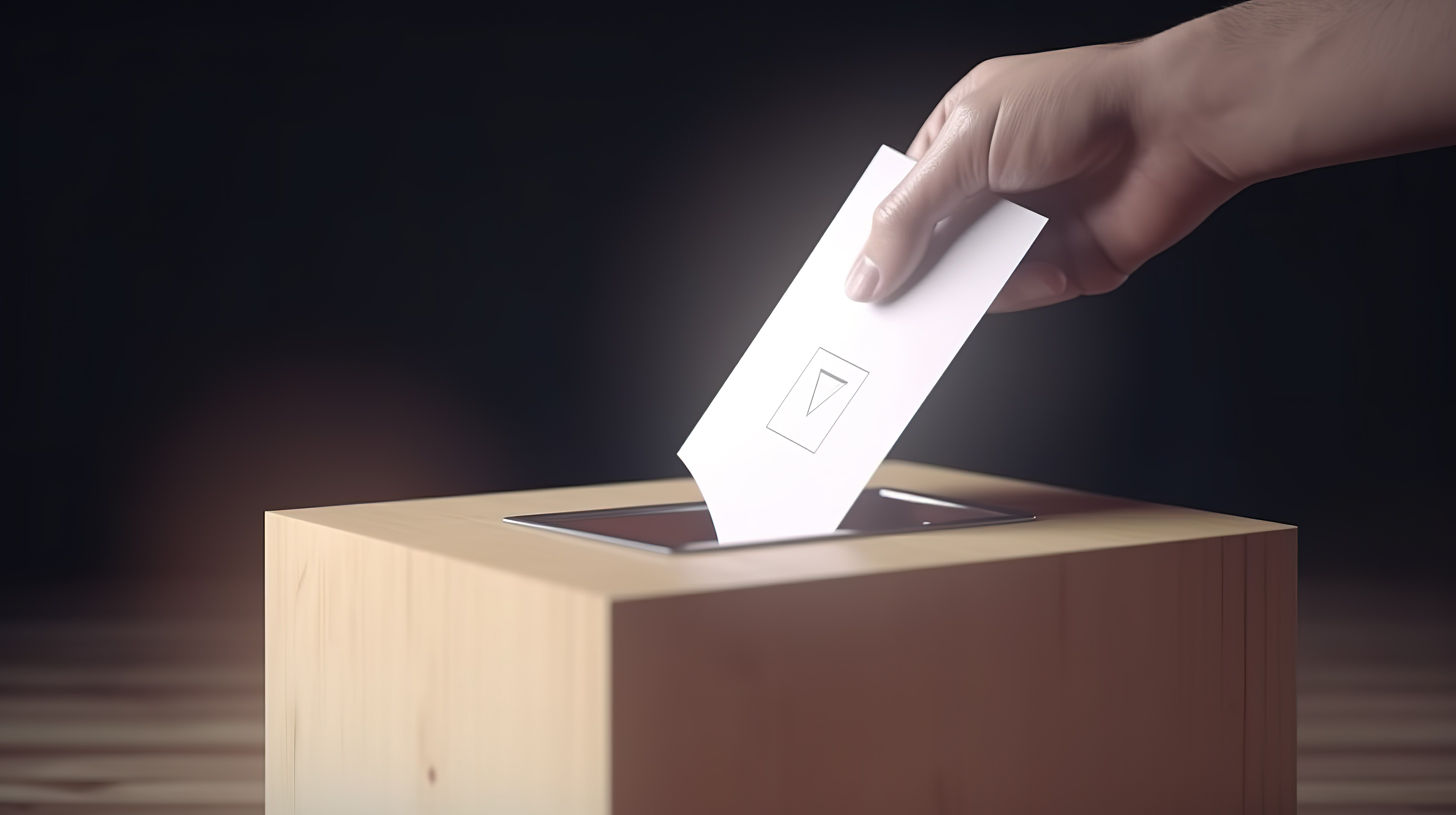 将纸质选票放入象征投票权的投票箱中的 3d 渲染图片