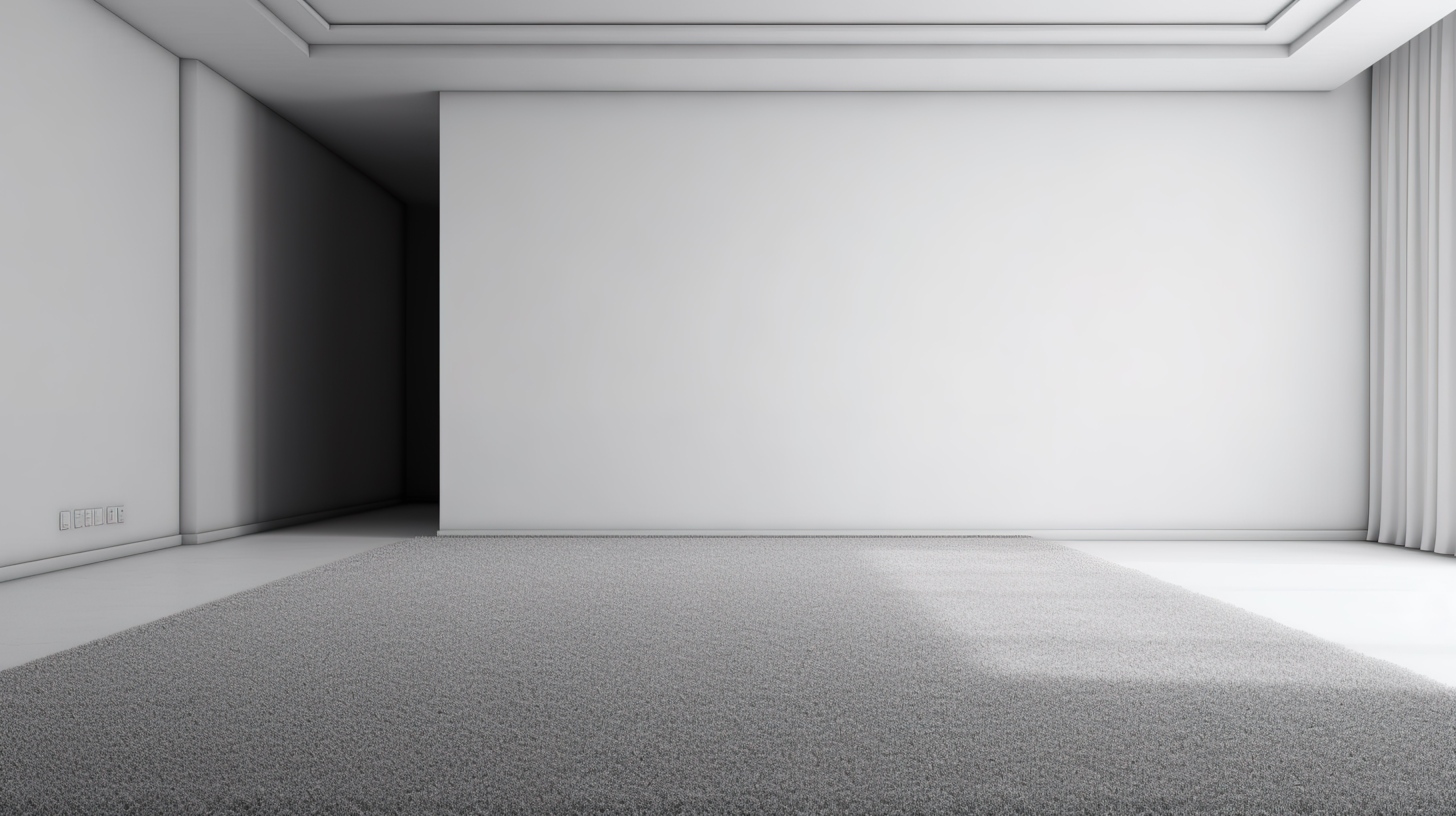 现代 3D 视觉时尚深色地毯地板与干净的白色墙壁背景图片