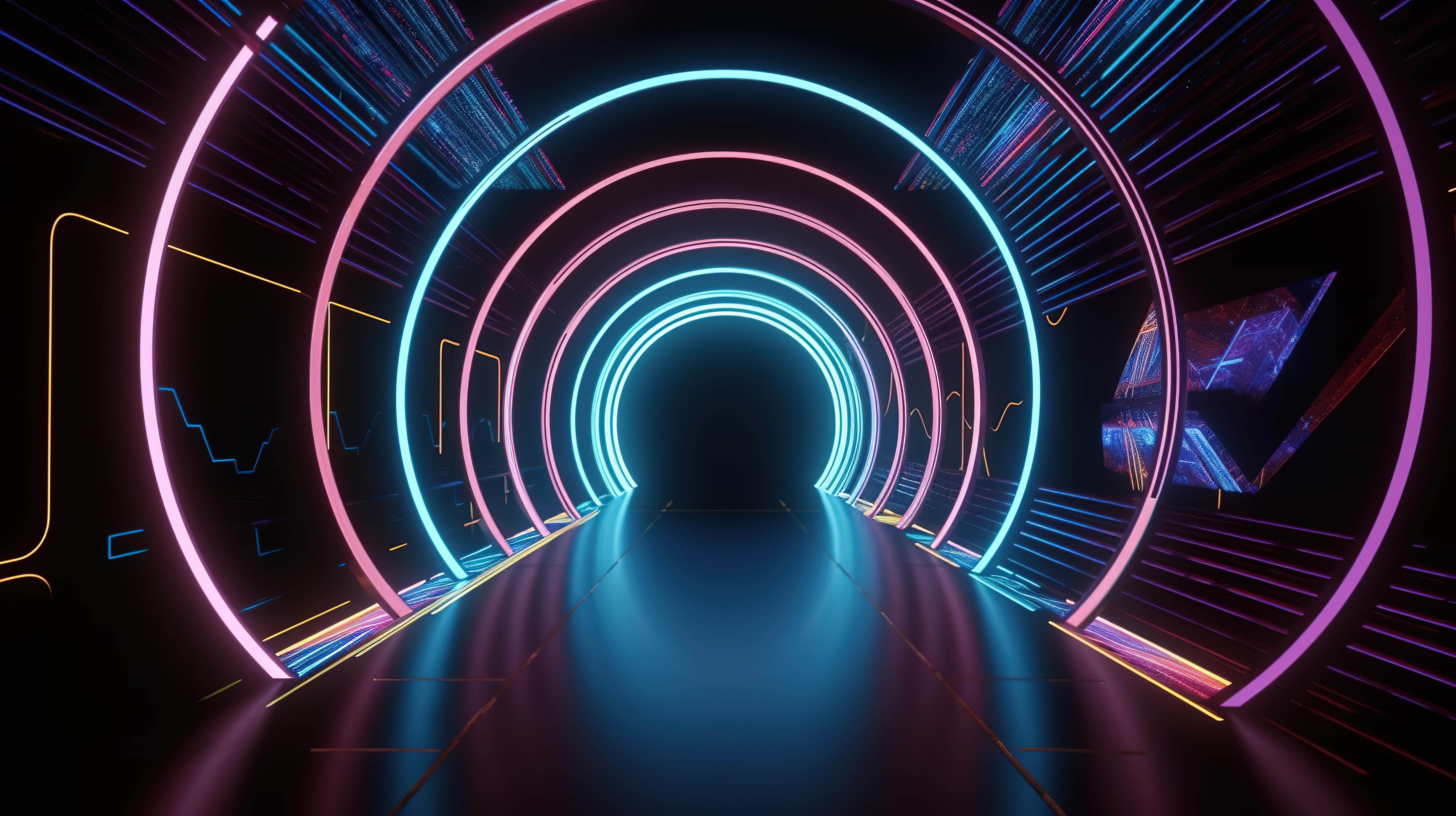 虚拟现实的未来派霓虹门户发光的走廊图片