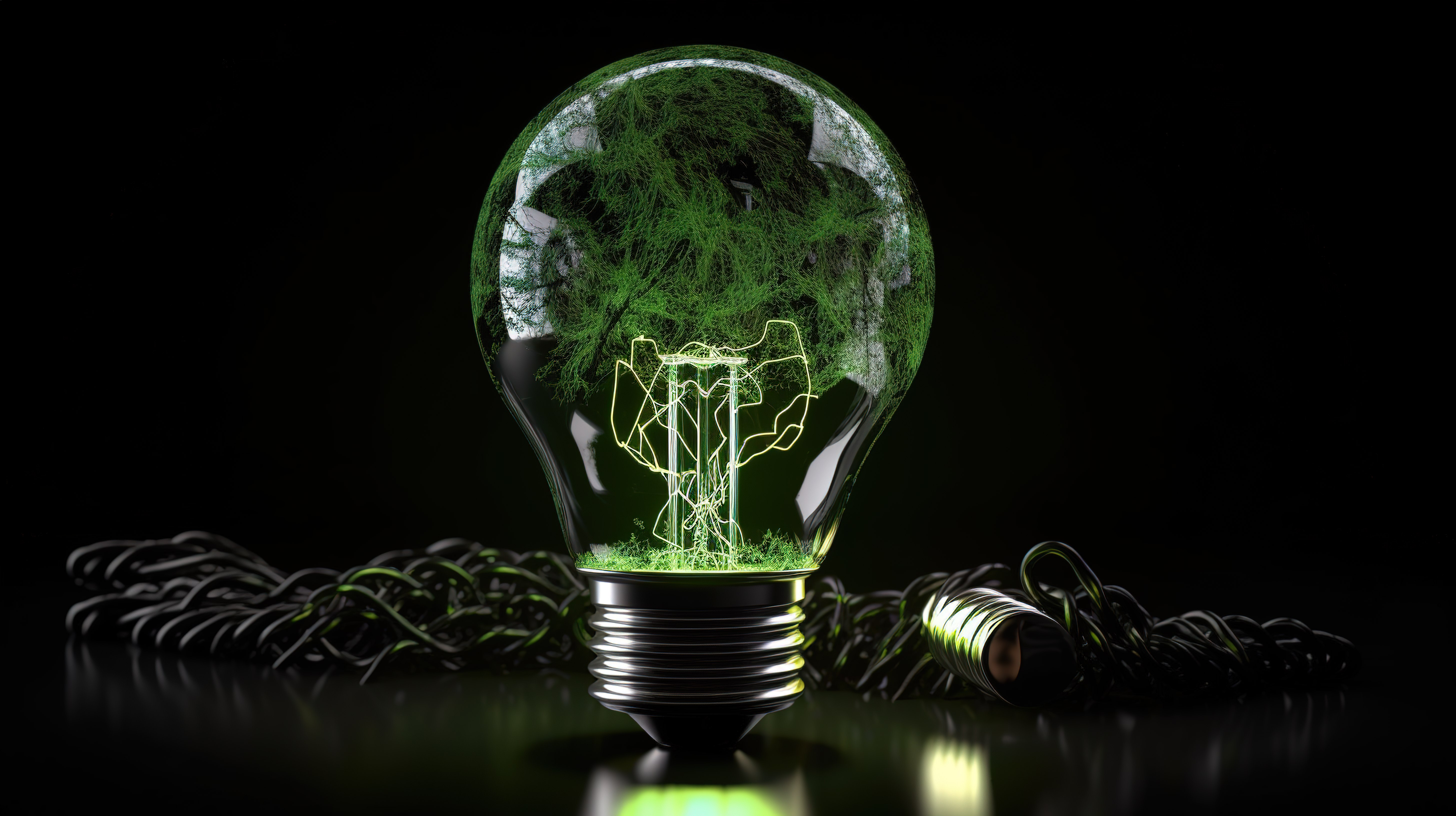 可再生能源概念 3d 灯泡和电线渲染图片